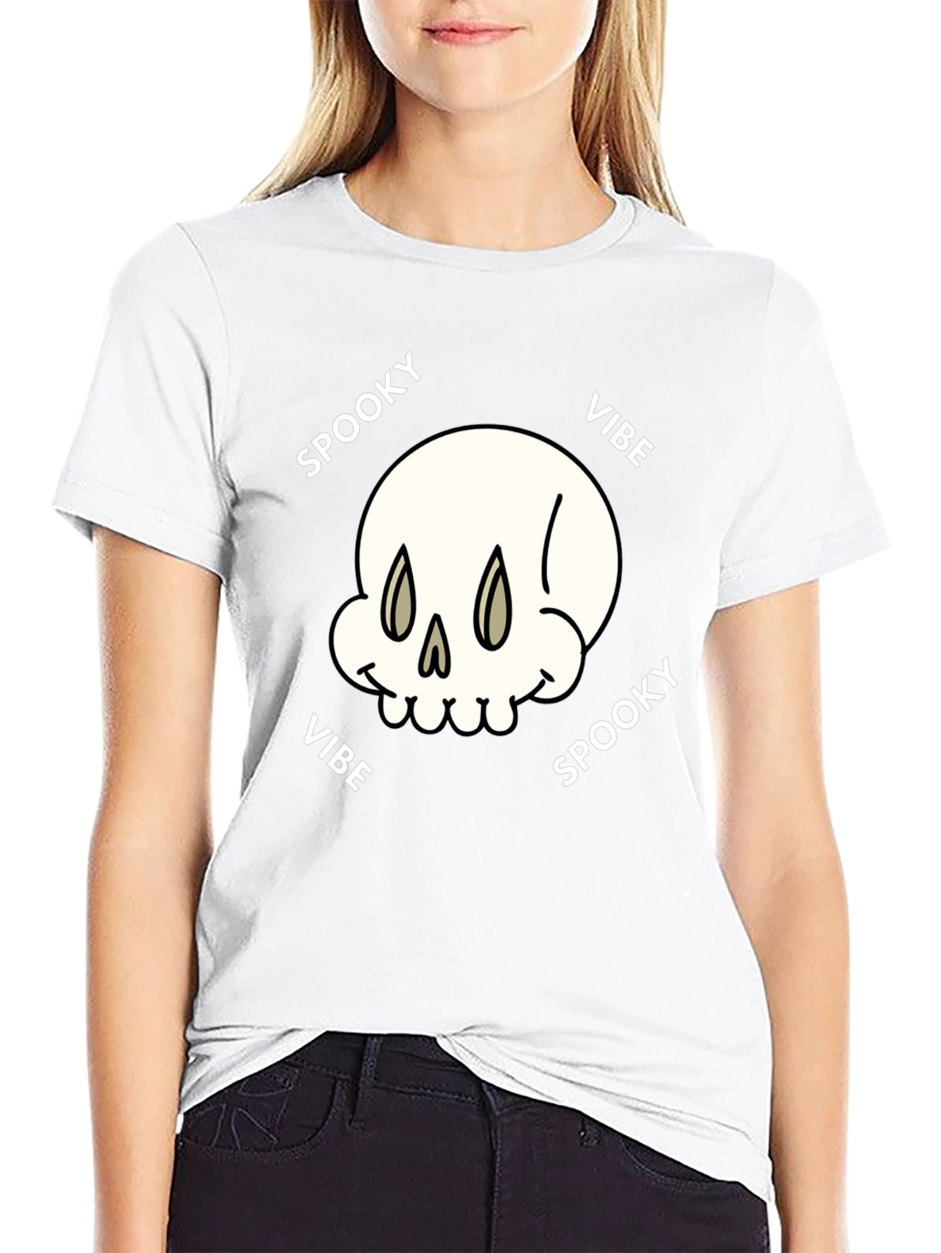Black Spooky Vibe Graphic Tee - Skull Design view 9