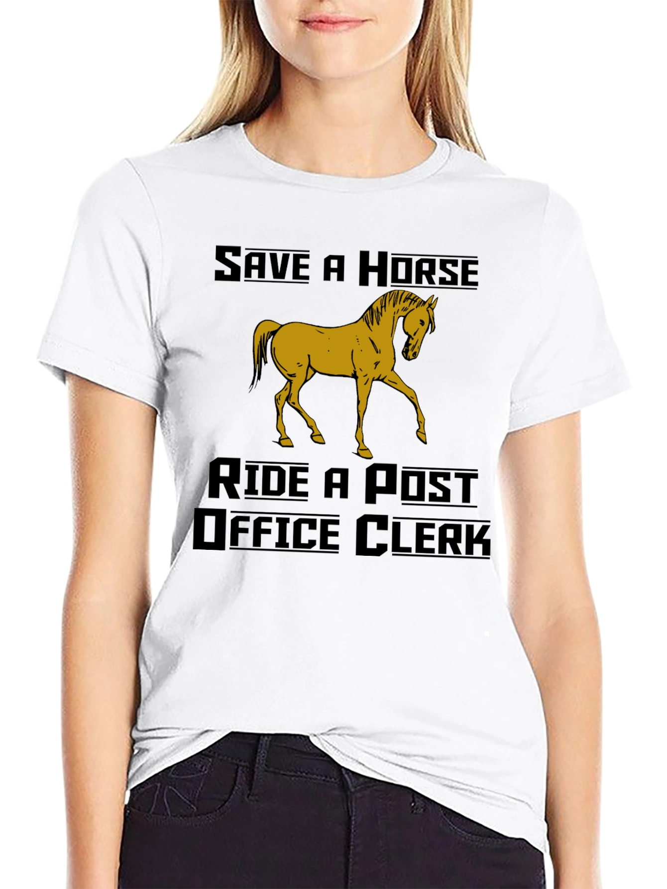 Black Save a Horse Ride a Post Office Clerk Graphic Tee view 9