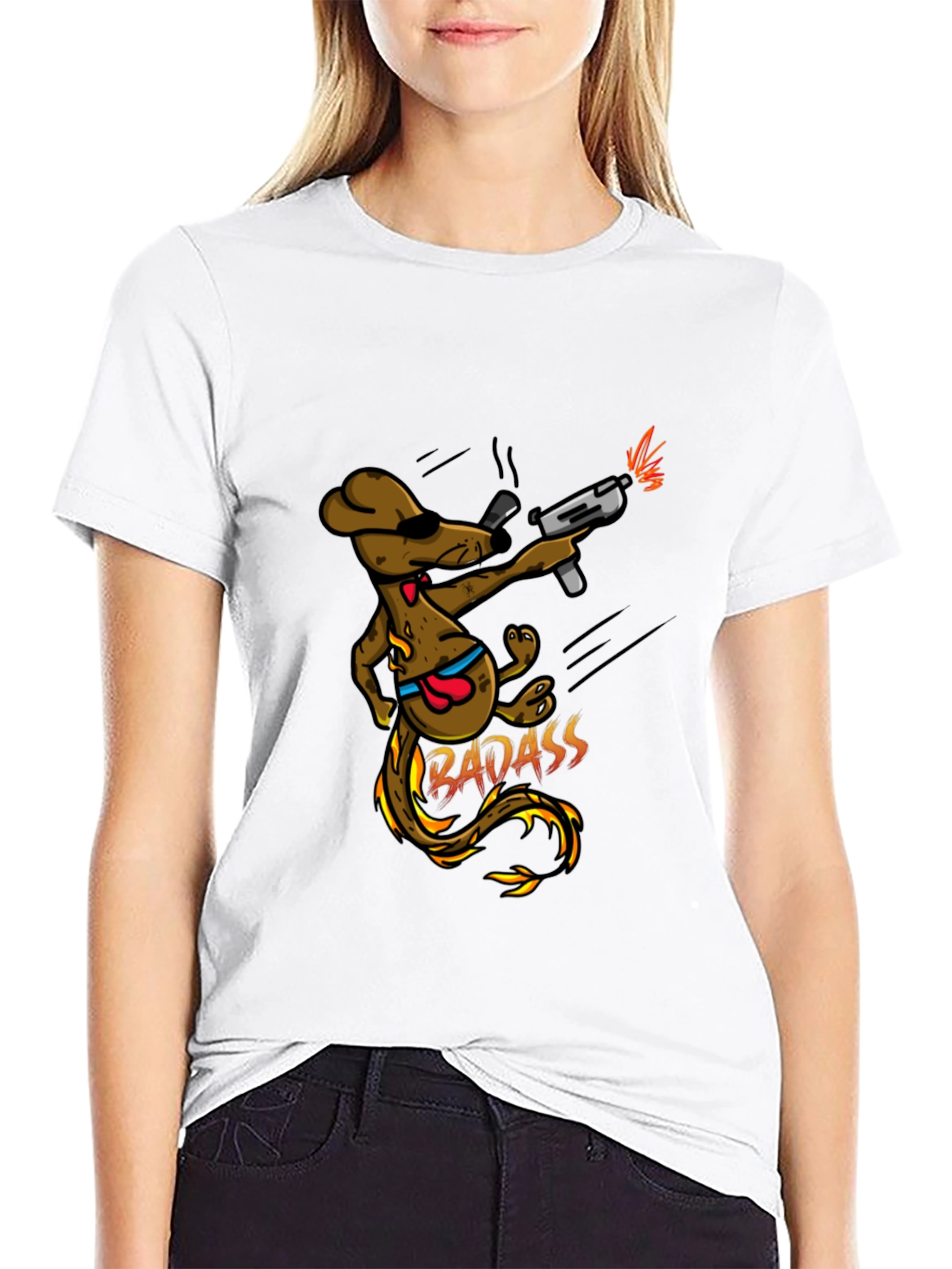 Black Badass Dog with Gun Black T-Shirt view 9