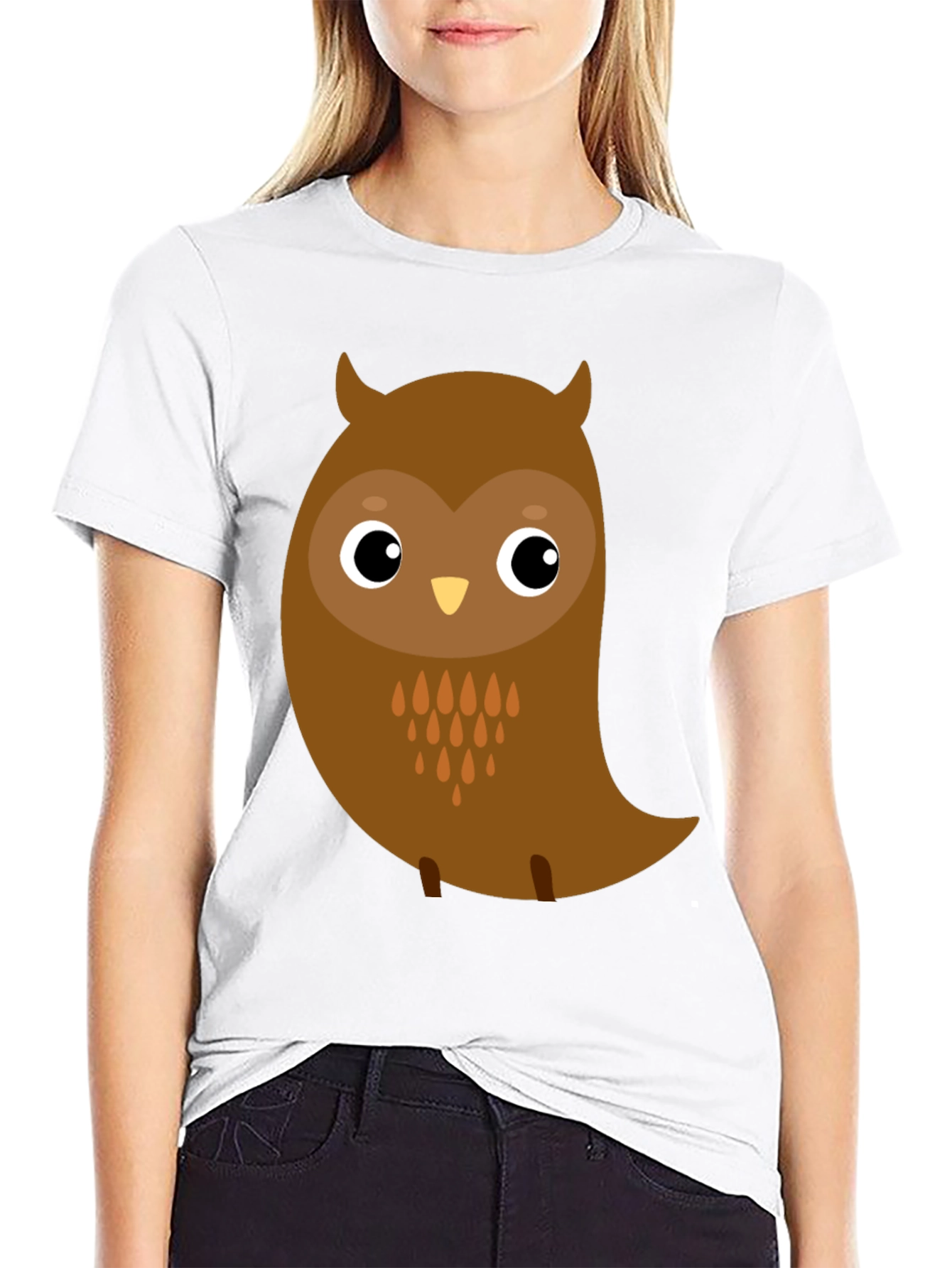 Black Cute Cartoon Owl Graphic Black T-Shirt view 9