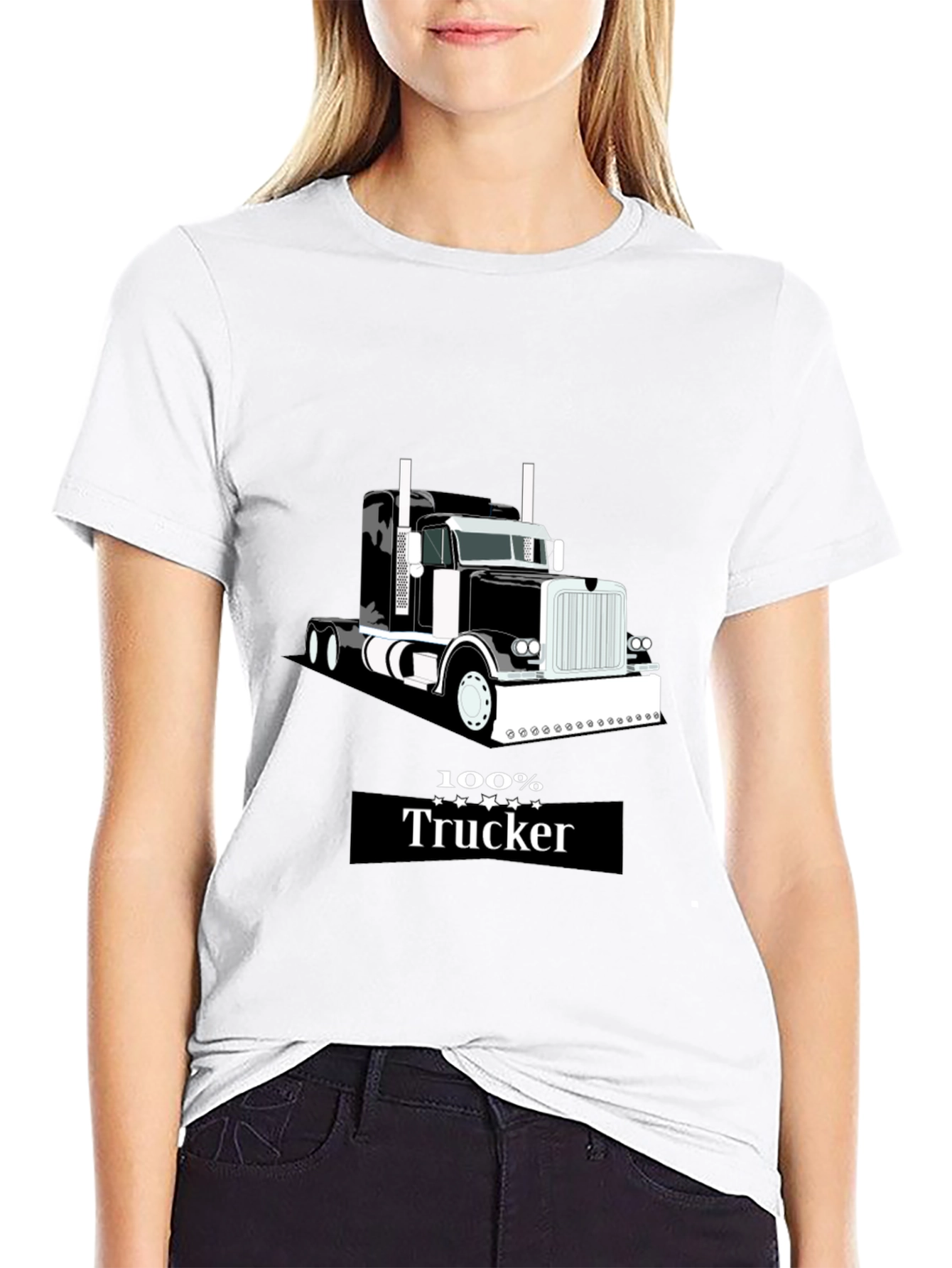 Black 100% Trucker Graphic Tee - Black Cotton Blend view 9