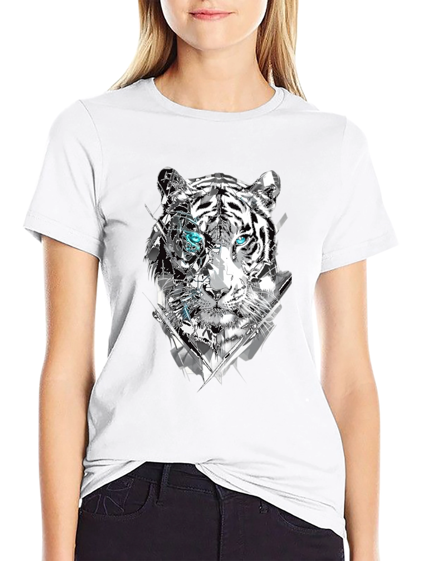 Black Abstract Tiger Graphic Print Tee - Men's Black T-Shirt view 9