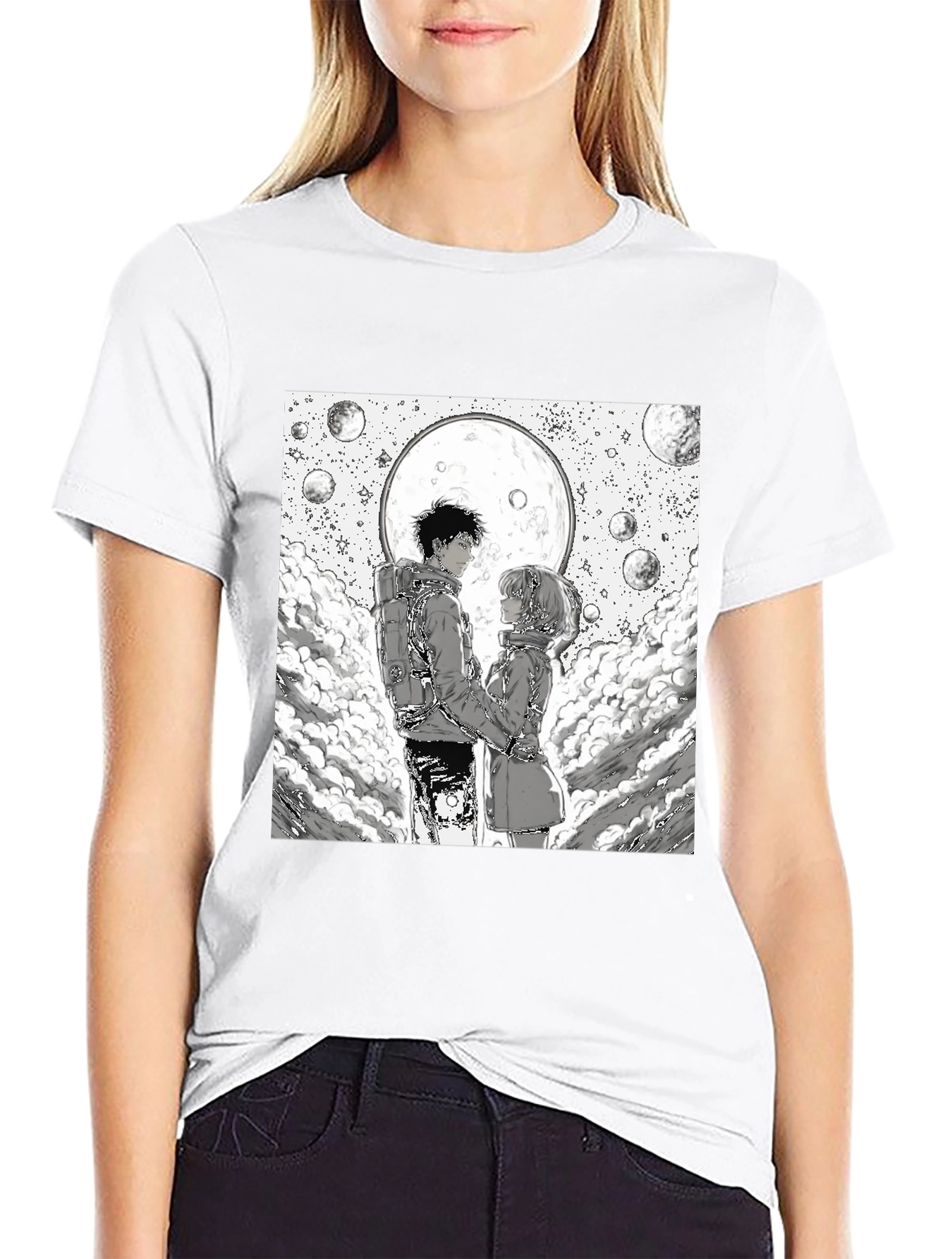 Black Anime Moon Lovers Graphic Tee - Black view 9