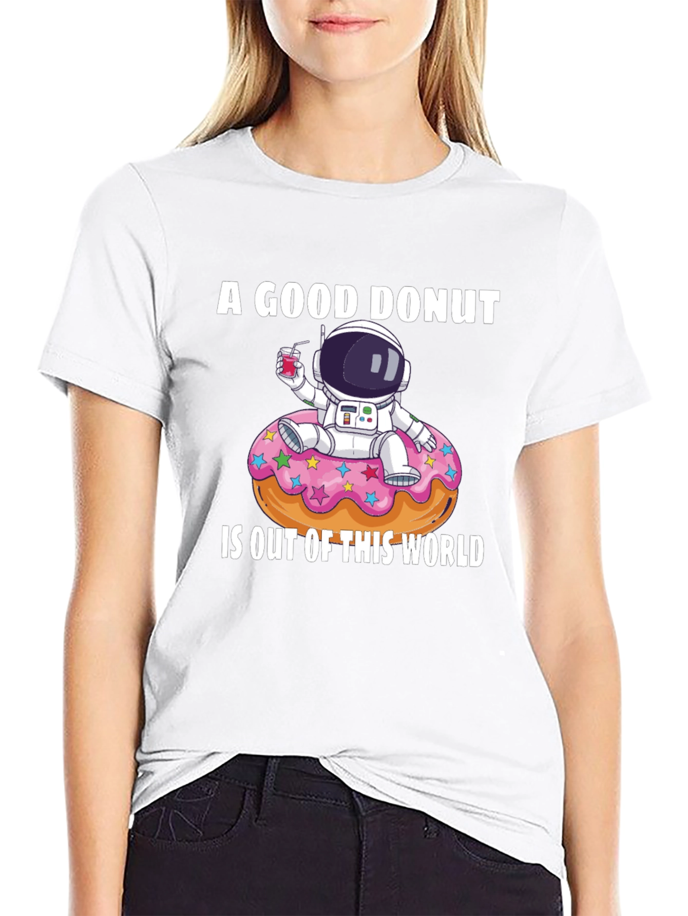 Black A Good Donut is Out of This World Funny Graphic T-Shirt view 9