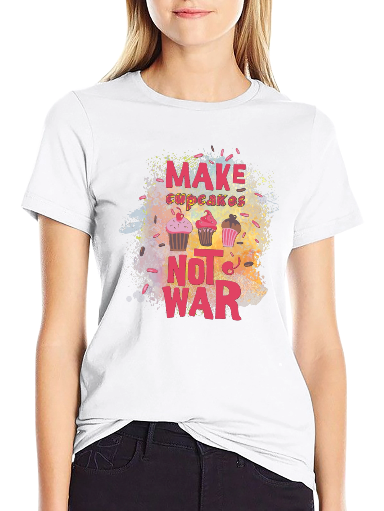 Black Make Cupcakes Not War Graphic Tee view 9