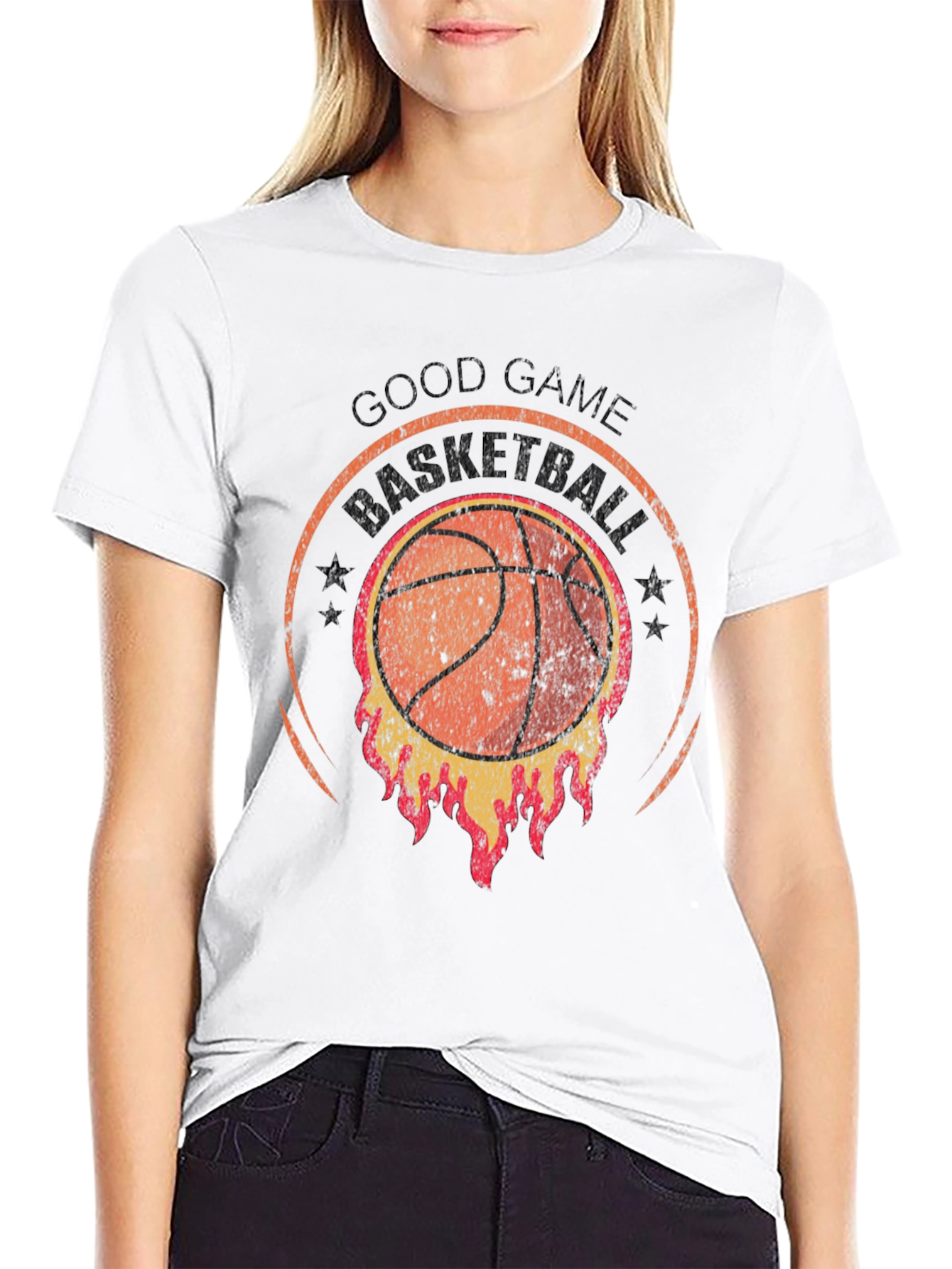 Black Good Game Basketball T-Shirt - Flaming Design view 9