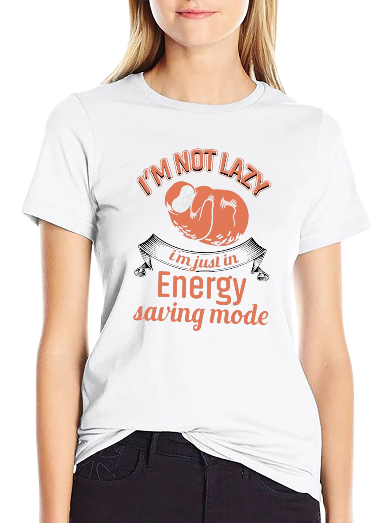 Black Funny Sloth 'Energy Saving Mode' Graphic T-Shirt view 9