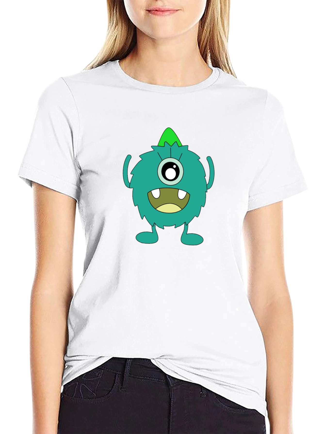 Black Monster Graphic Tee - Funny Cartoon Creature T-Shirt view 9