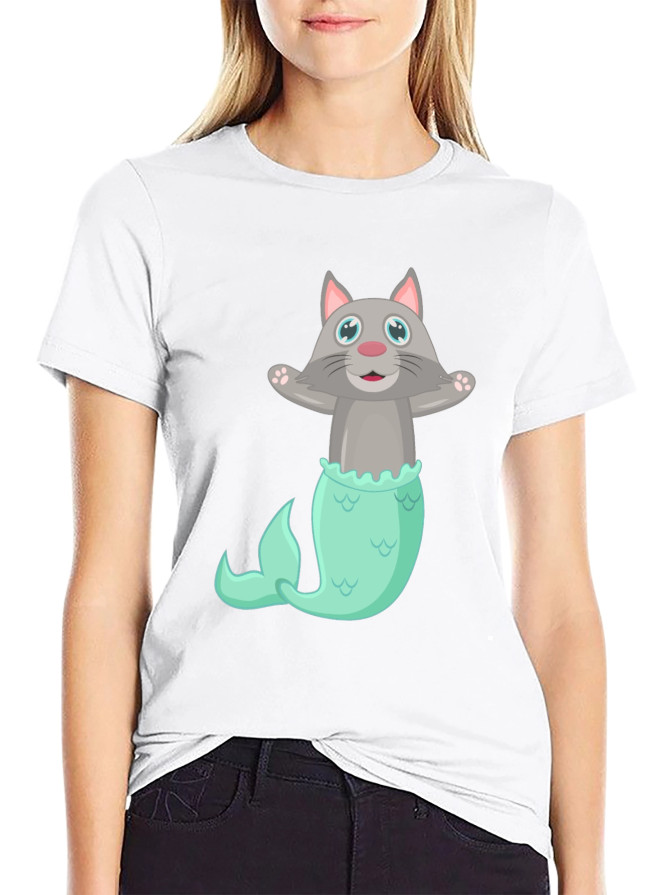 Black Cat Mermaid T-Shirt - Funny Graphic Tee view 9