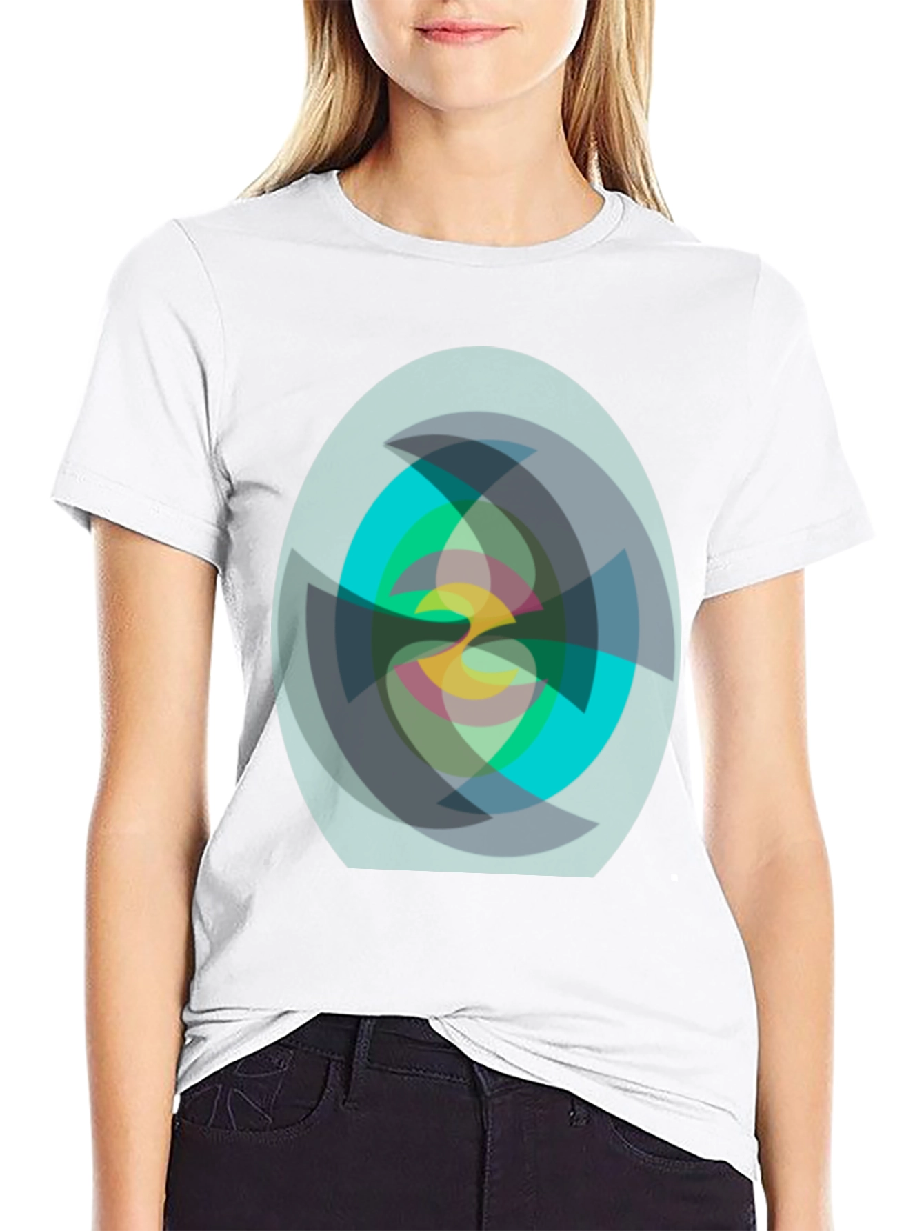 Black Abstract Geometric Print Black T-Shirt view 9