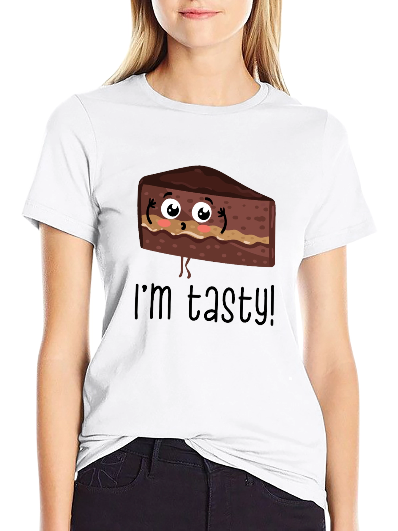 Black Tasty Cartoon Cake Graphic T-Shirt view 9