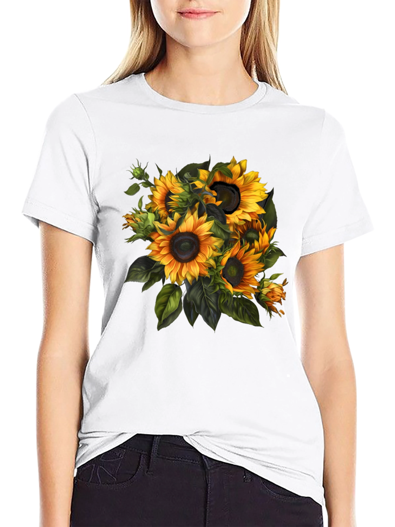 Black Sunflower Bouquet Graphic Tee - Stylish Floral Design view 9