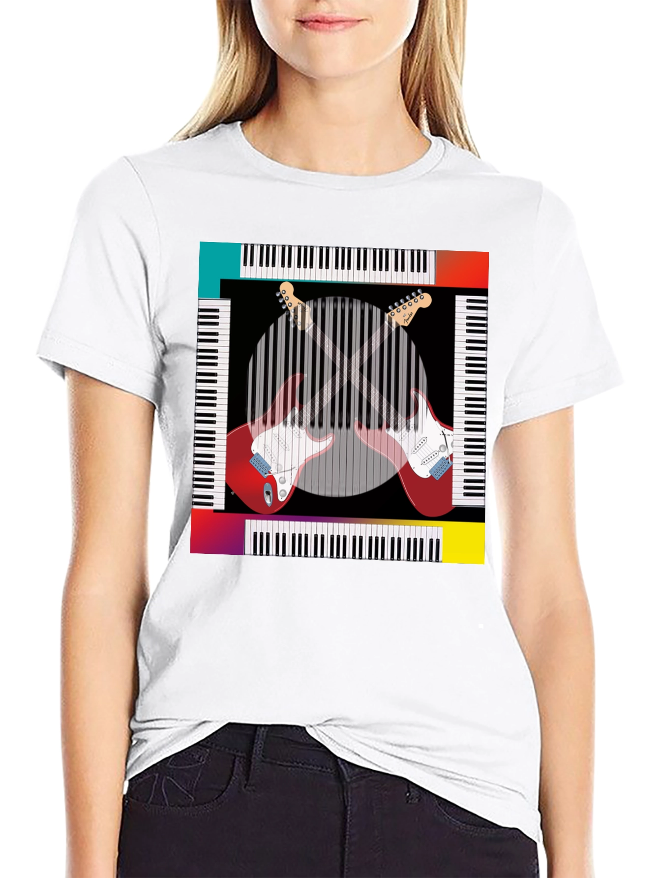 Black Music Lover Tee: Guitar & Piano Design view 9