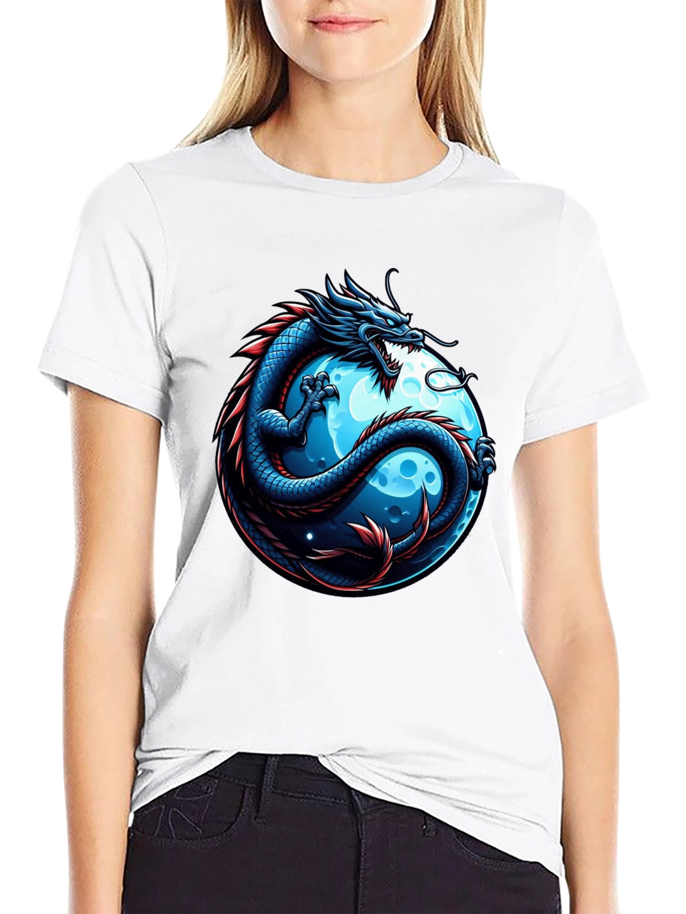 Black Dragon & Moon Graphic T-Shirt - Men's Black Tee view 9