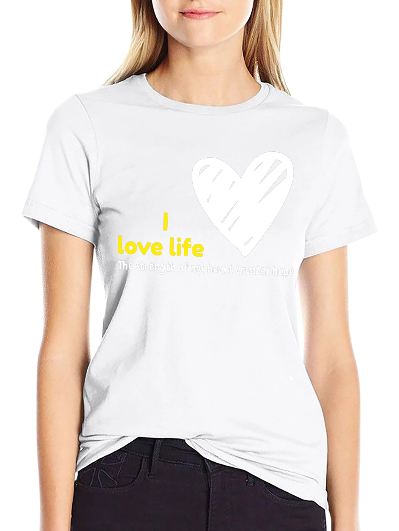 Black I Love Life Graphic Tee - Heart Design view 9