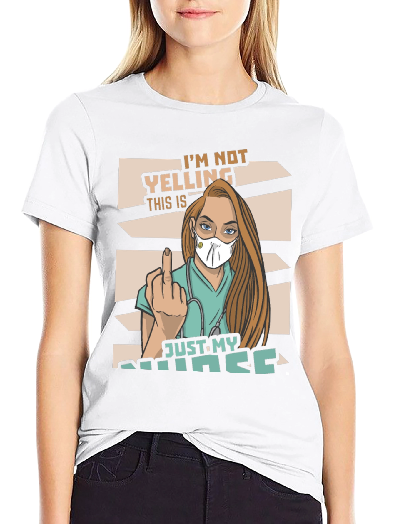 Black I'm Not Yelling Nurse Graphic T-Shirt view 9