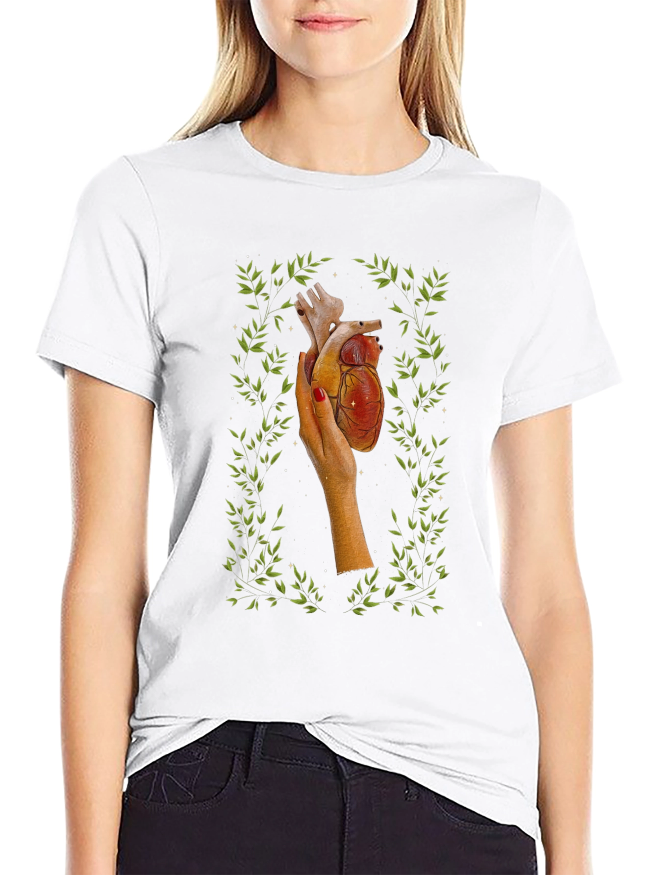Black Anatomical Heart in Hand Tee view 9