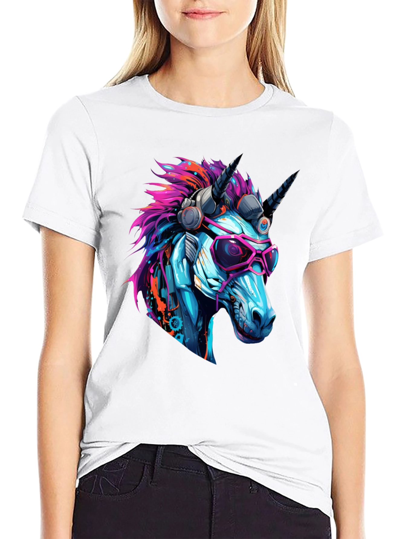 Black Cyberpunk Unicorn Graphic T-Shirt - Cool, Edgy Design view 9