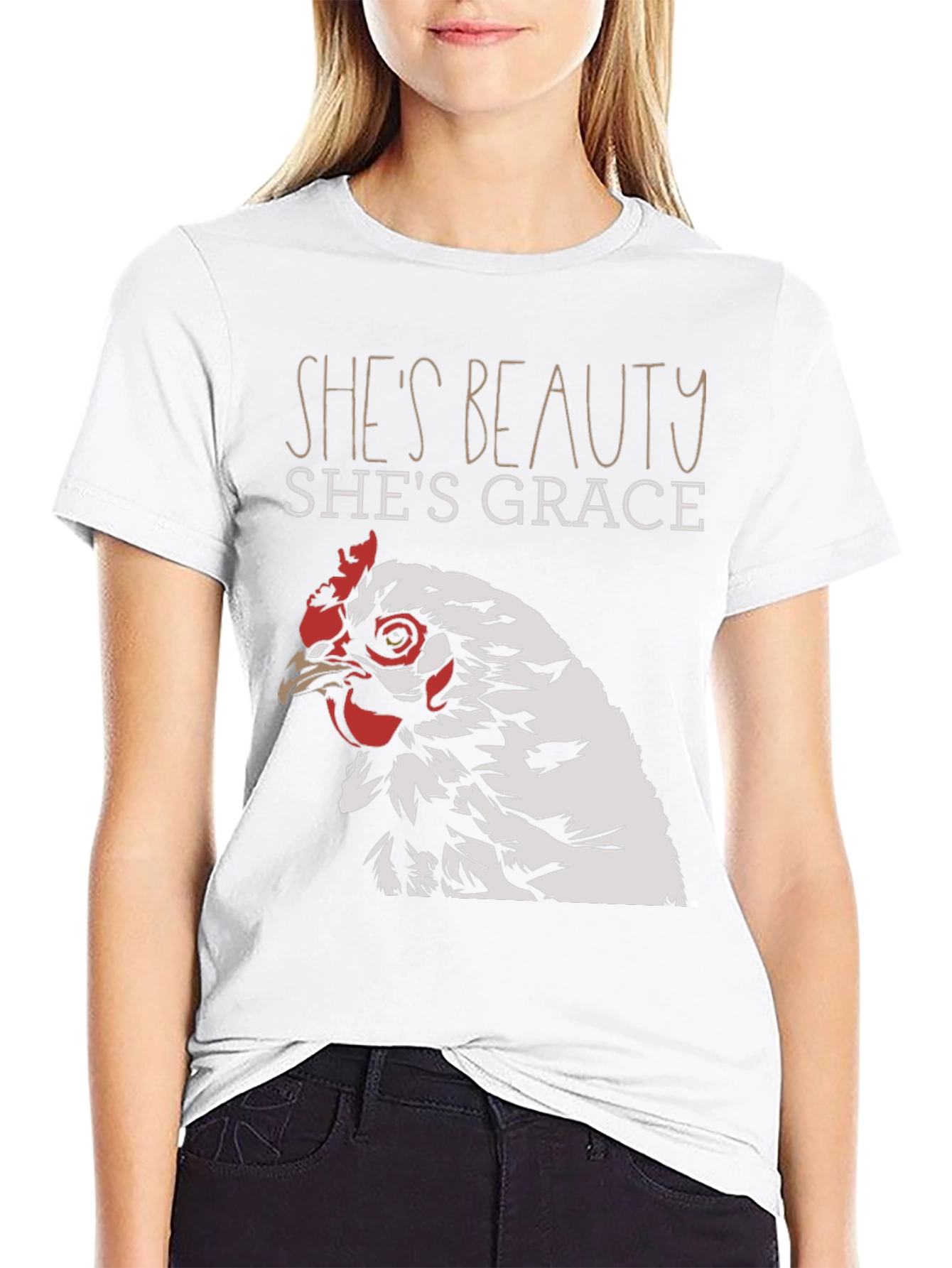 Black She's Beauty She's Grace Chicken Graphic T-Shirt view 9