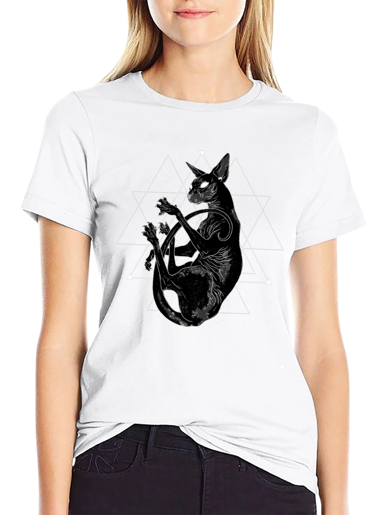 Black Mystic Cat Graphic Tee - Black Cotton Blend view 9