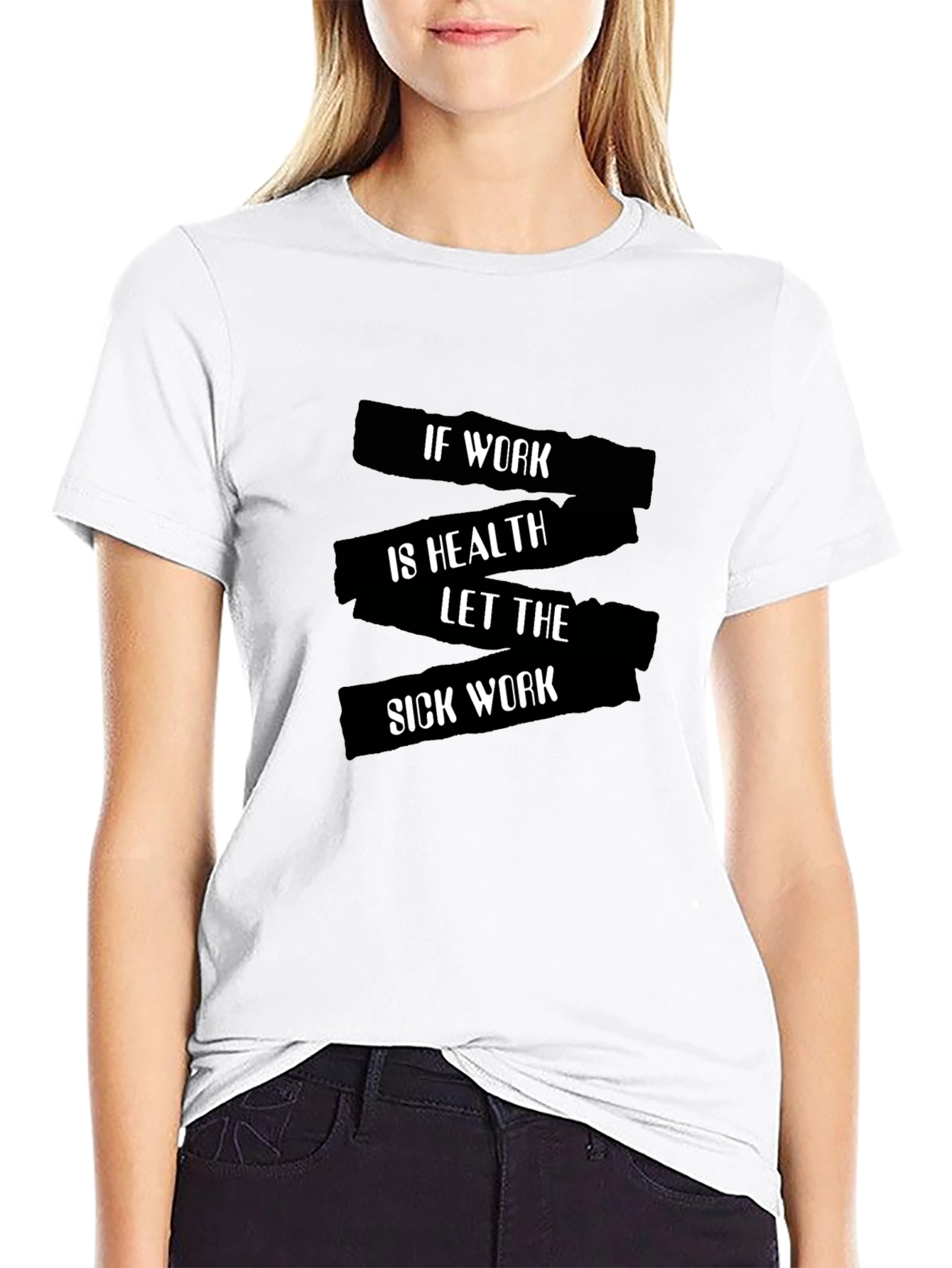 Black Funny "Sick Work" Graphic Tee - Black Cotton T-Shirt view 9