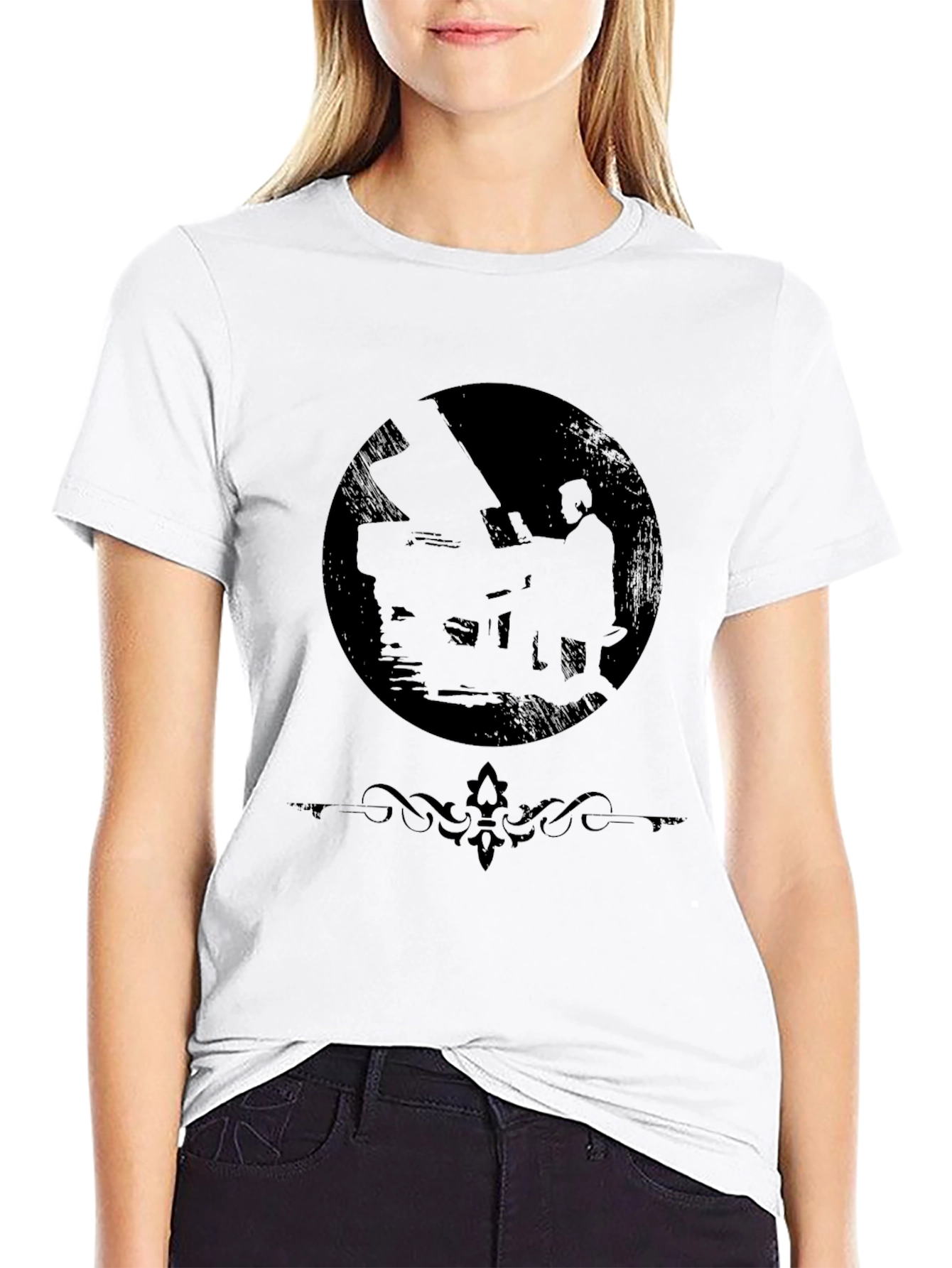 Black Silhouette Pianist Black T-Shirt view 9