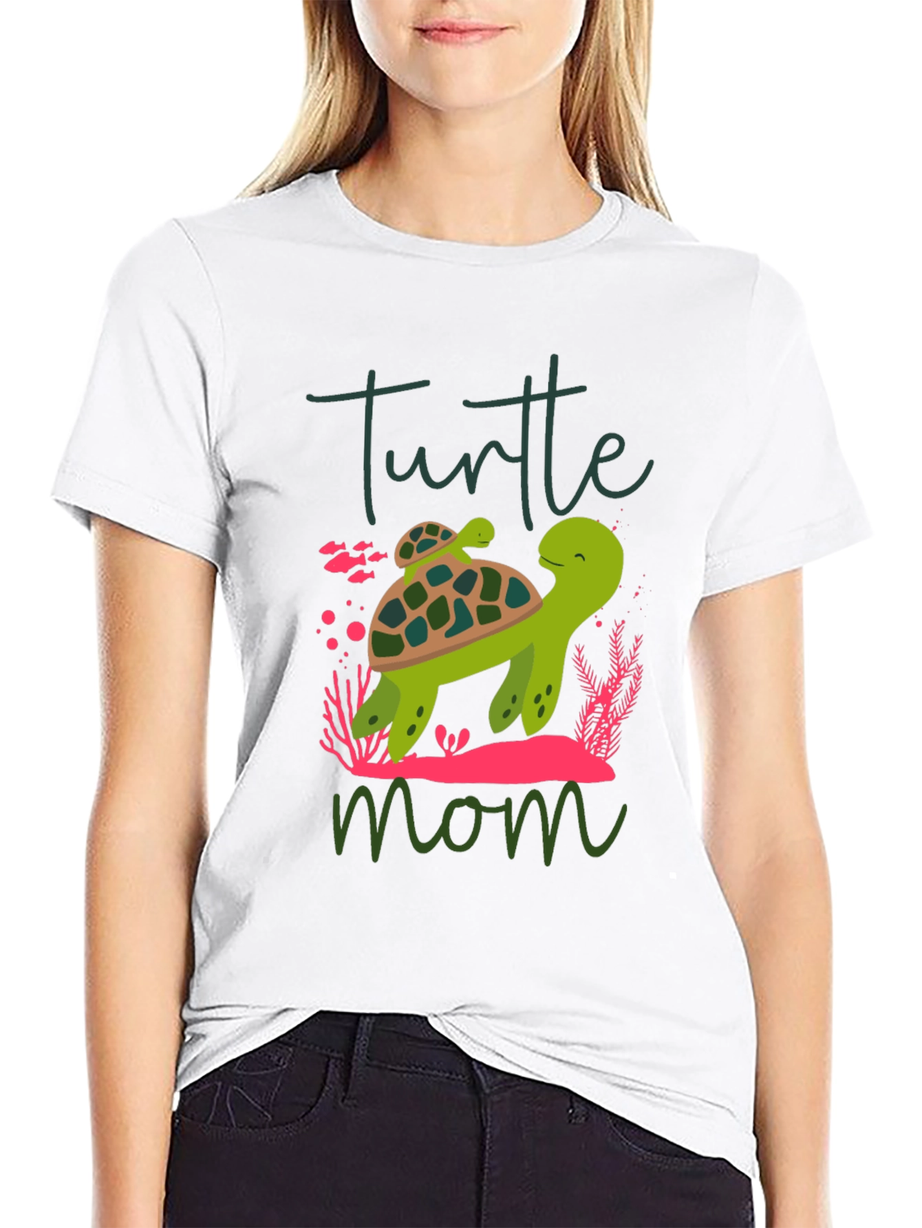 Black Turtle Mom Graphic T-Shirt, Cute Animal Tee view 9