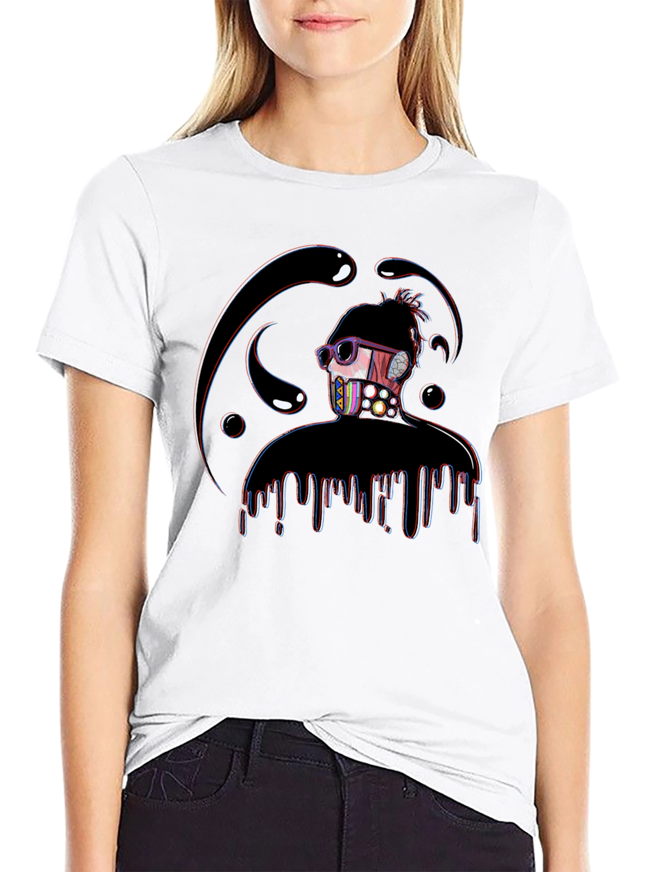 Black Abstract Dripping Figure Graphic T-Shirt view 9