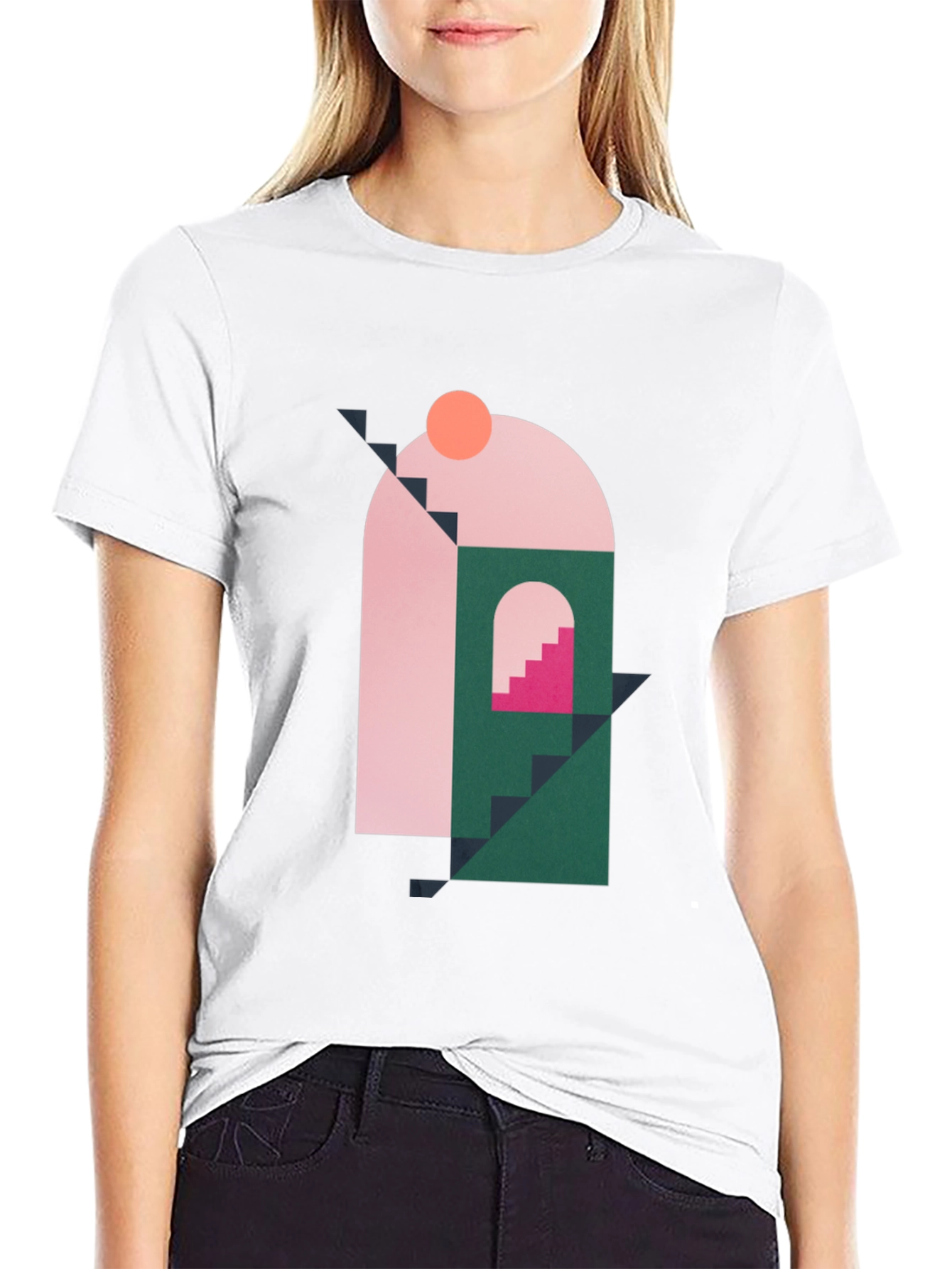 Black Geometric Shape Graphic Black T-Shirt view 9