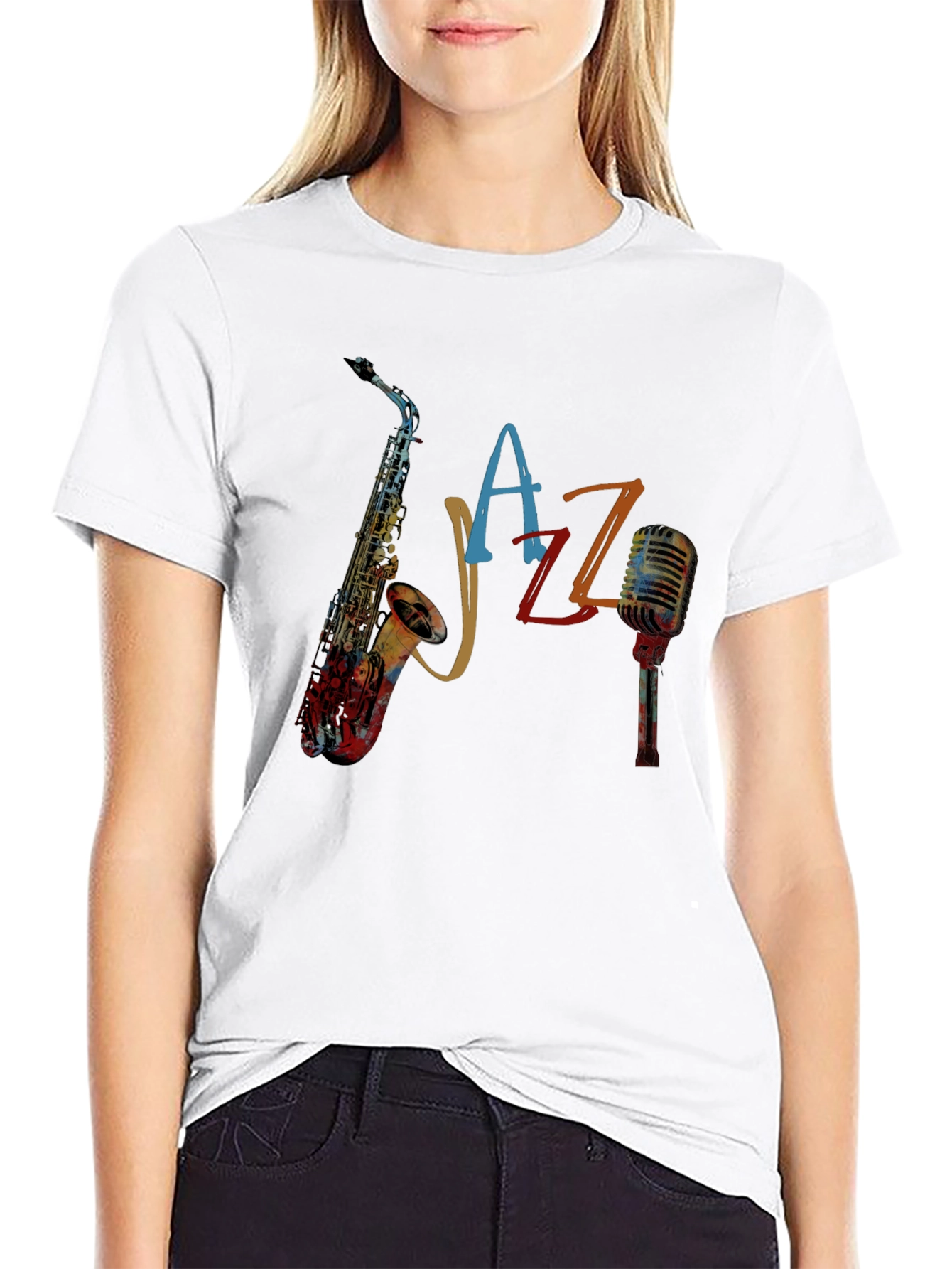 Black Jazz Saxophone Graphic Tee - Cool Music Lover Shirt view 9