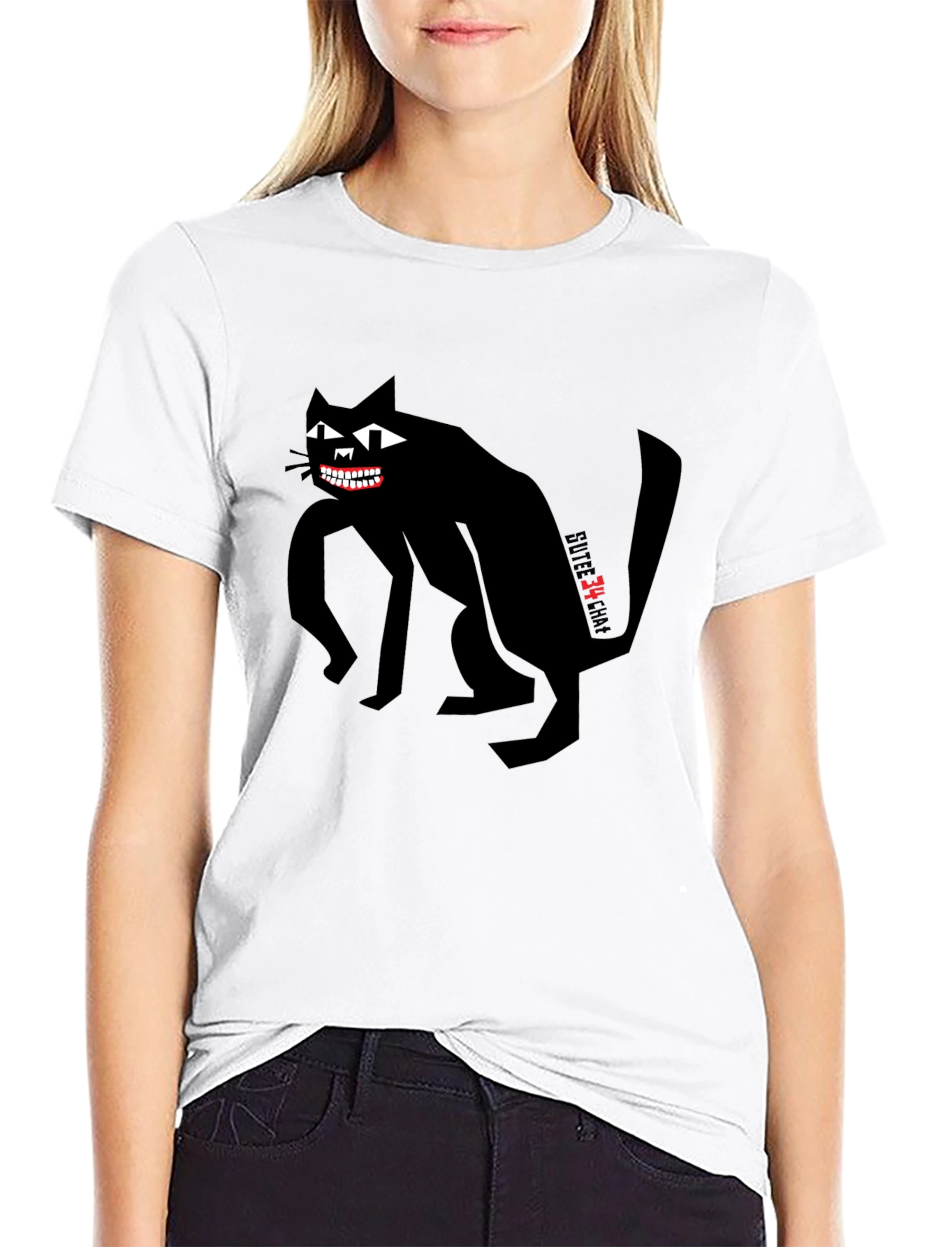 Black Creepy Cat Graphic Tee - Men's Black T-Shirt view 9