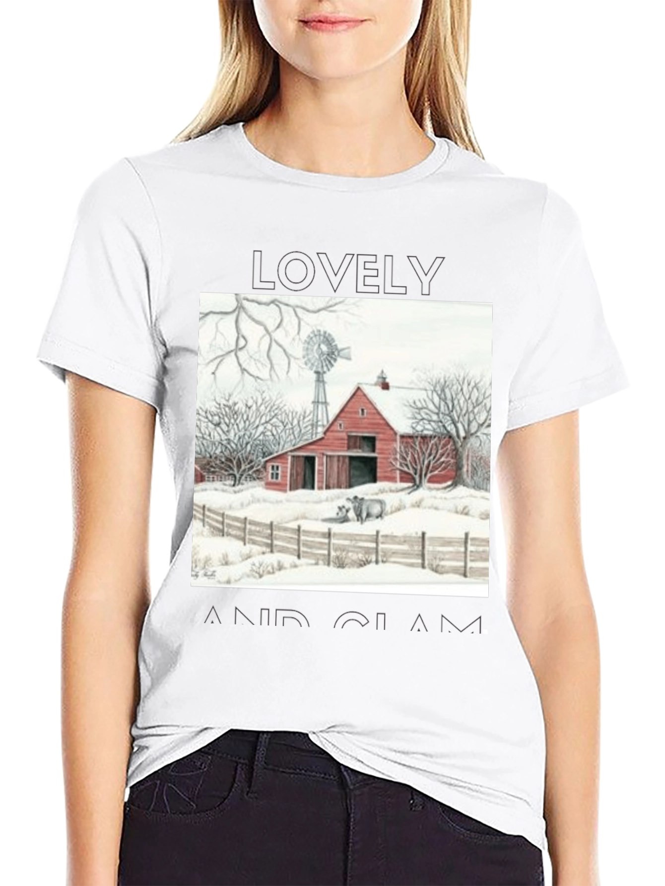 Black Rustic Barn Winter Scene Graphic Tee view 9