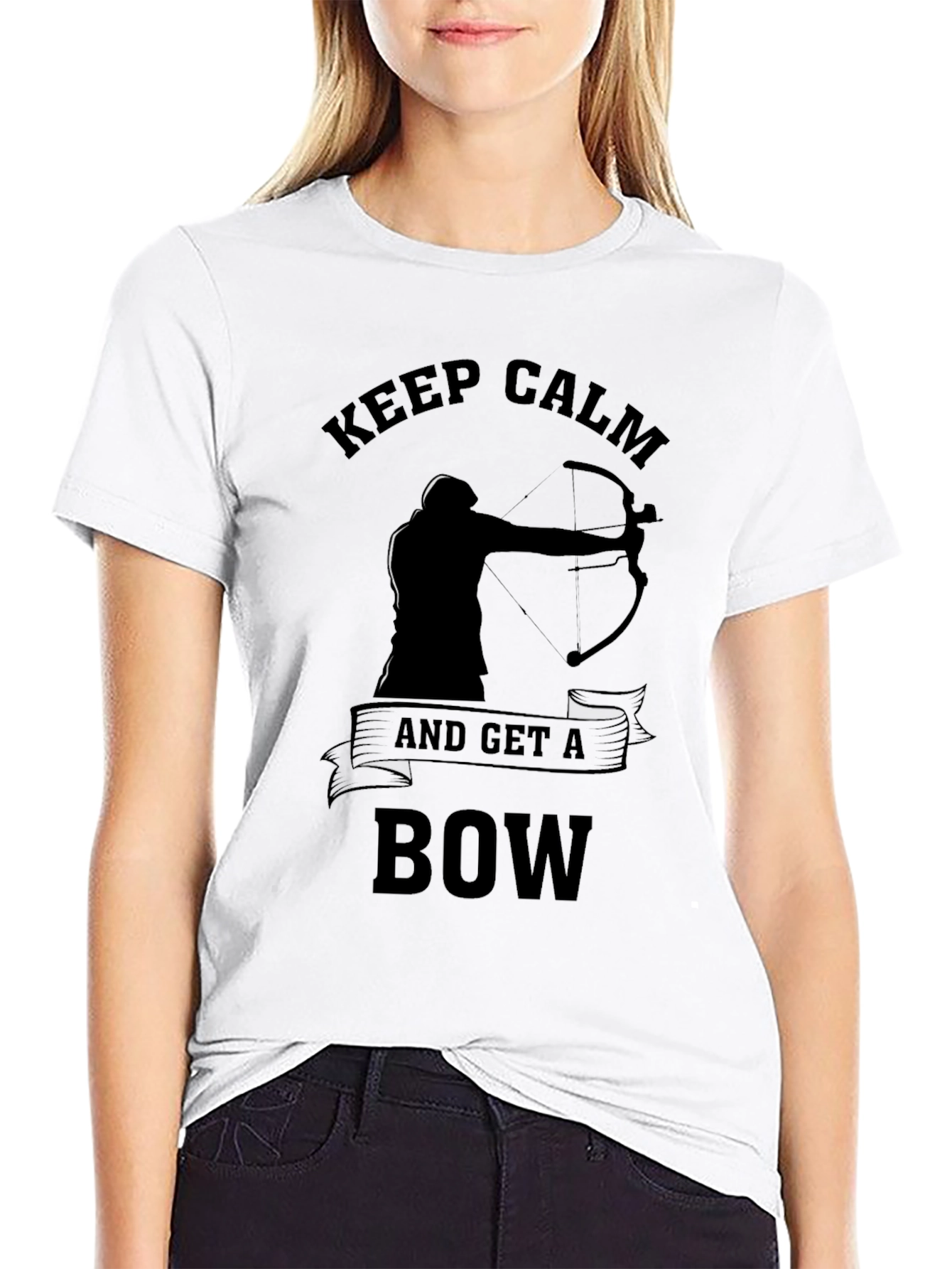 Black Keep Calm & Get a Bow T-Shirt, Archery Design view 9