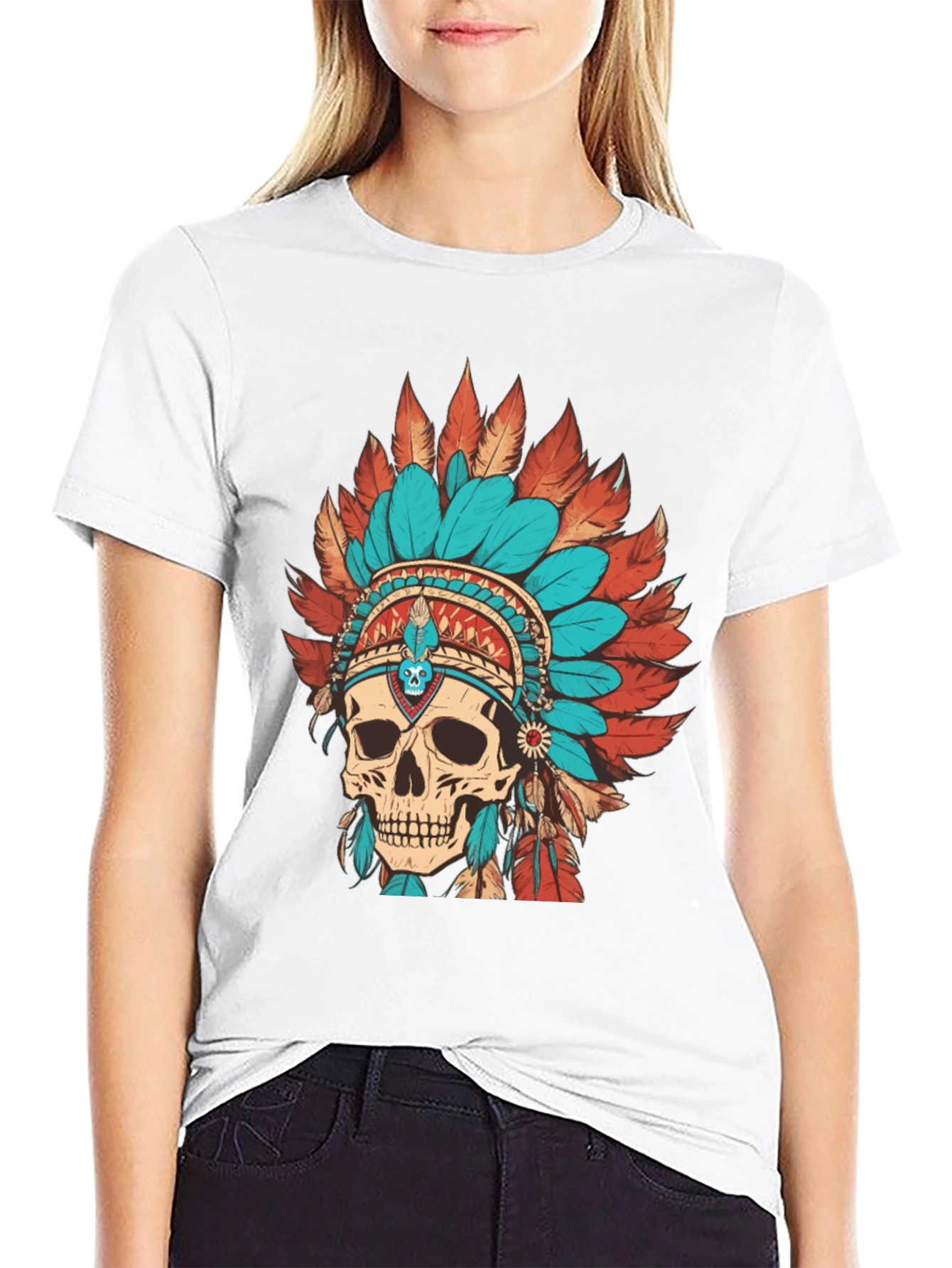 Black Skull Chief Headdress Graphic Tee - Cool Unique Design view 9