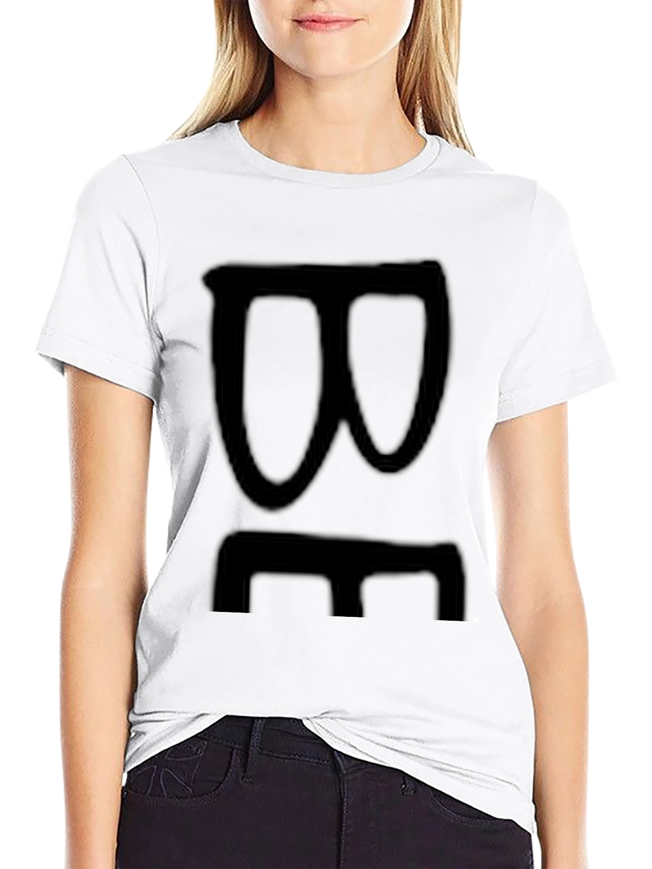 Black Black Graphic Tee with Abstract Face Design view 9