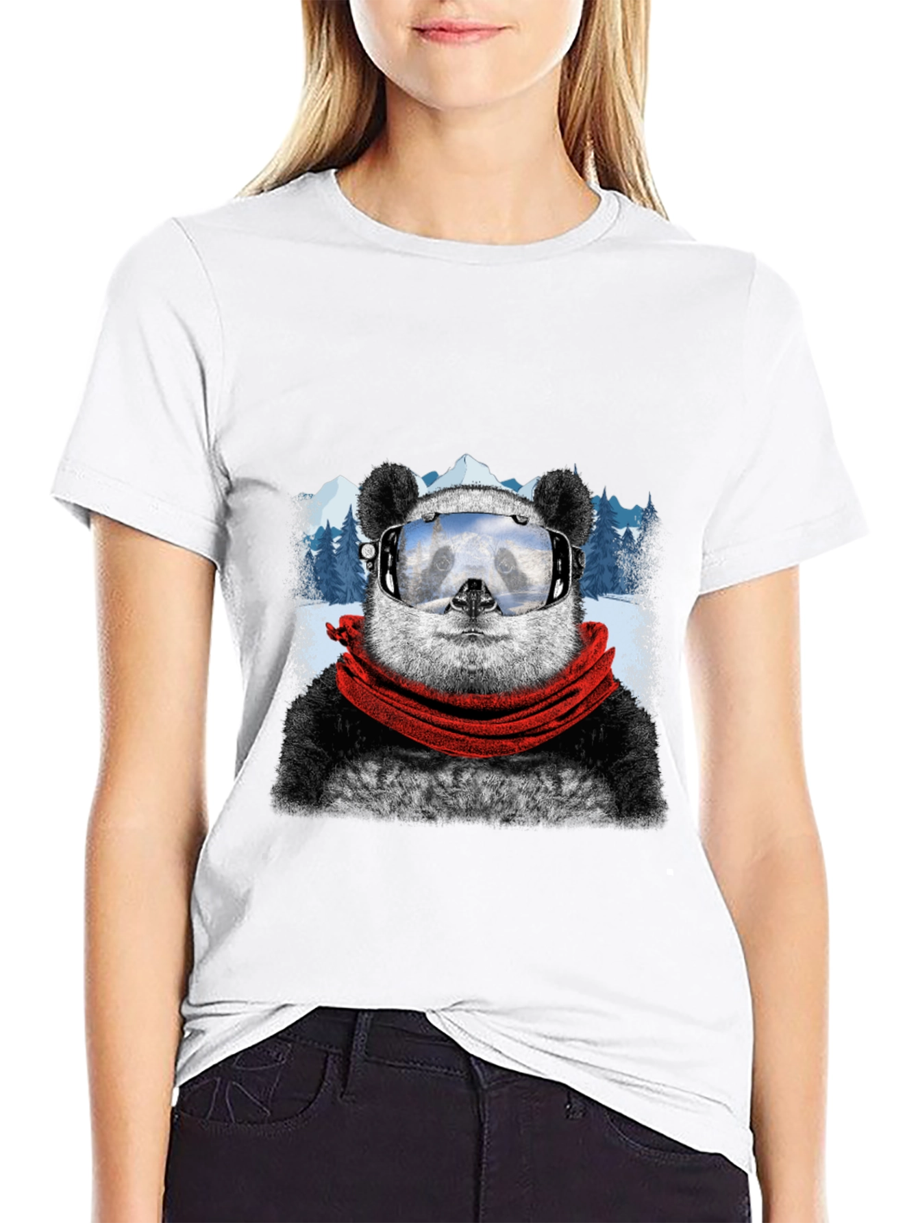 Black Panda Skiing T-Shirt - Cool Graphic Tee view 9