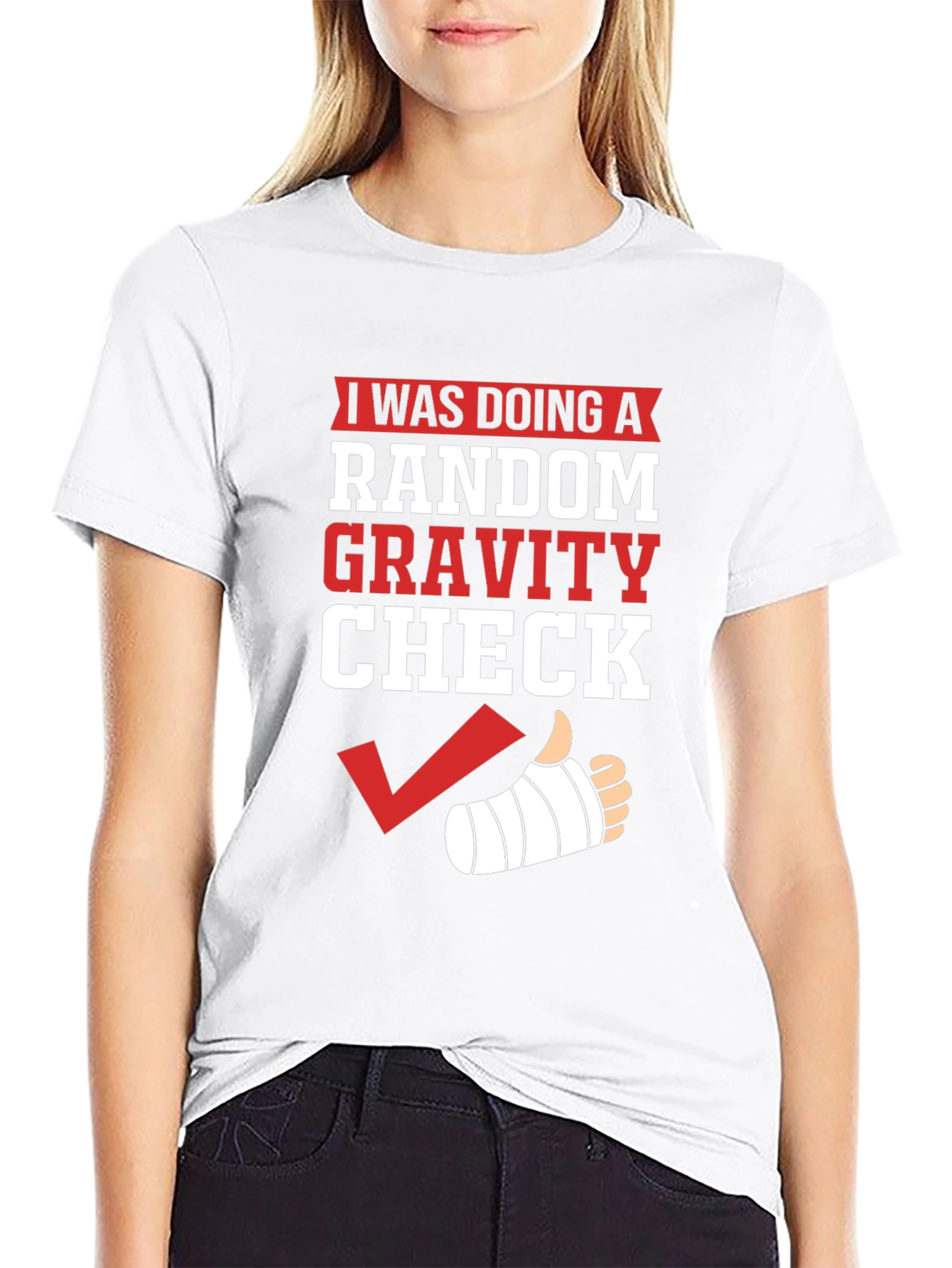 Black Random Gravity Check Humor T-Shirt view 9