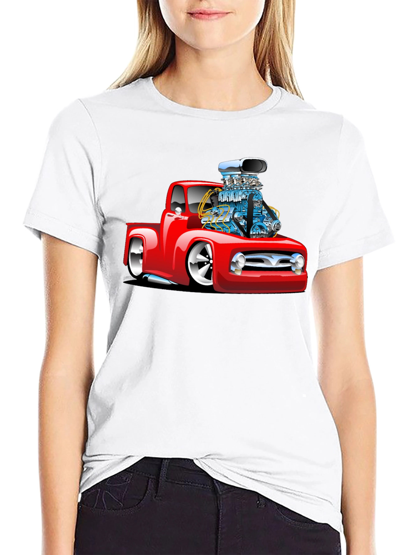 Black Red Hot Rod Truck Graphic Tee - Black view 9