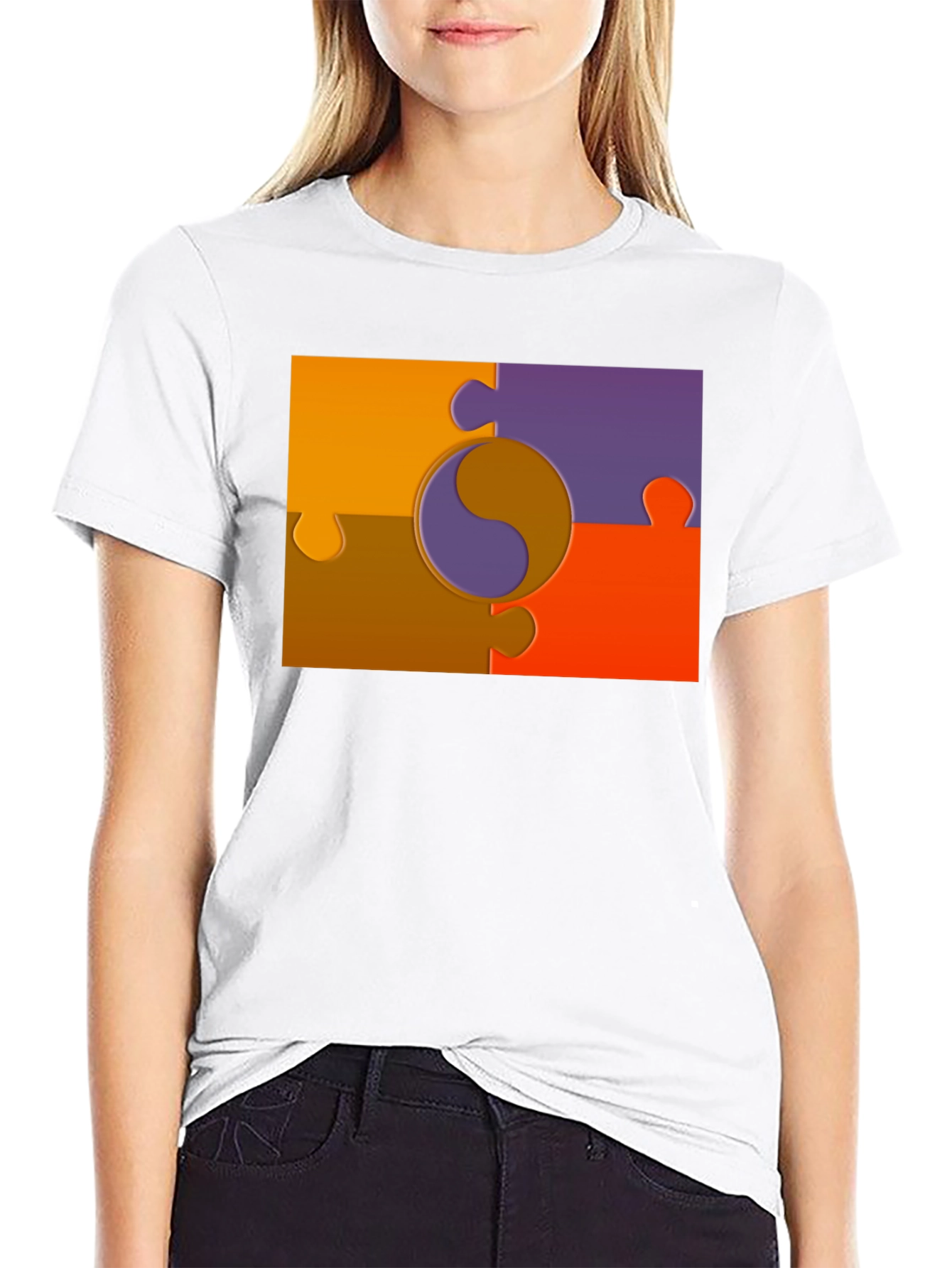 Black Yin Yang Puzzle Piece Graphic T-Shirt view 9