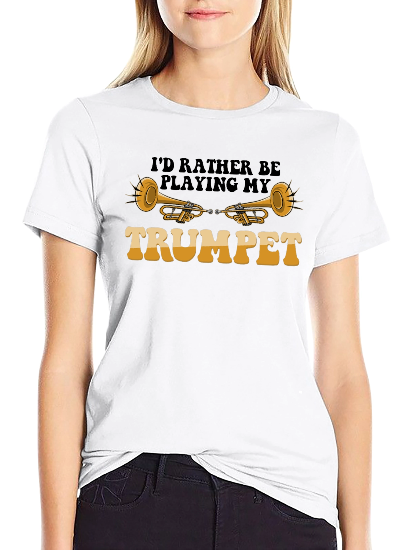 Black I'd Rather Be Playing My Trumpet T-Shirt view 9