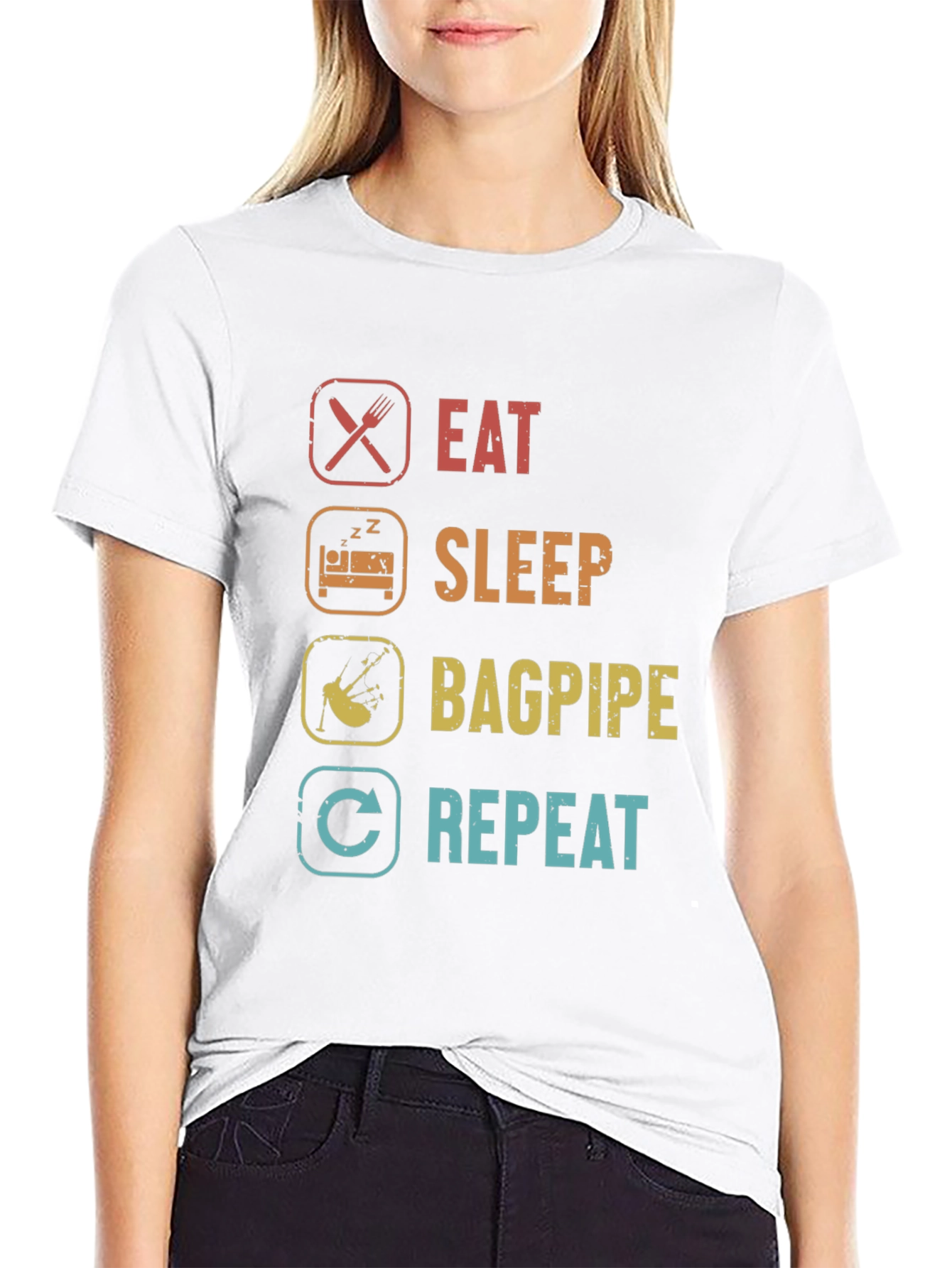 Black Eat Sleep Bagpipe Repeat T-Shirt view 9