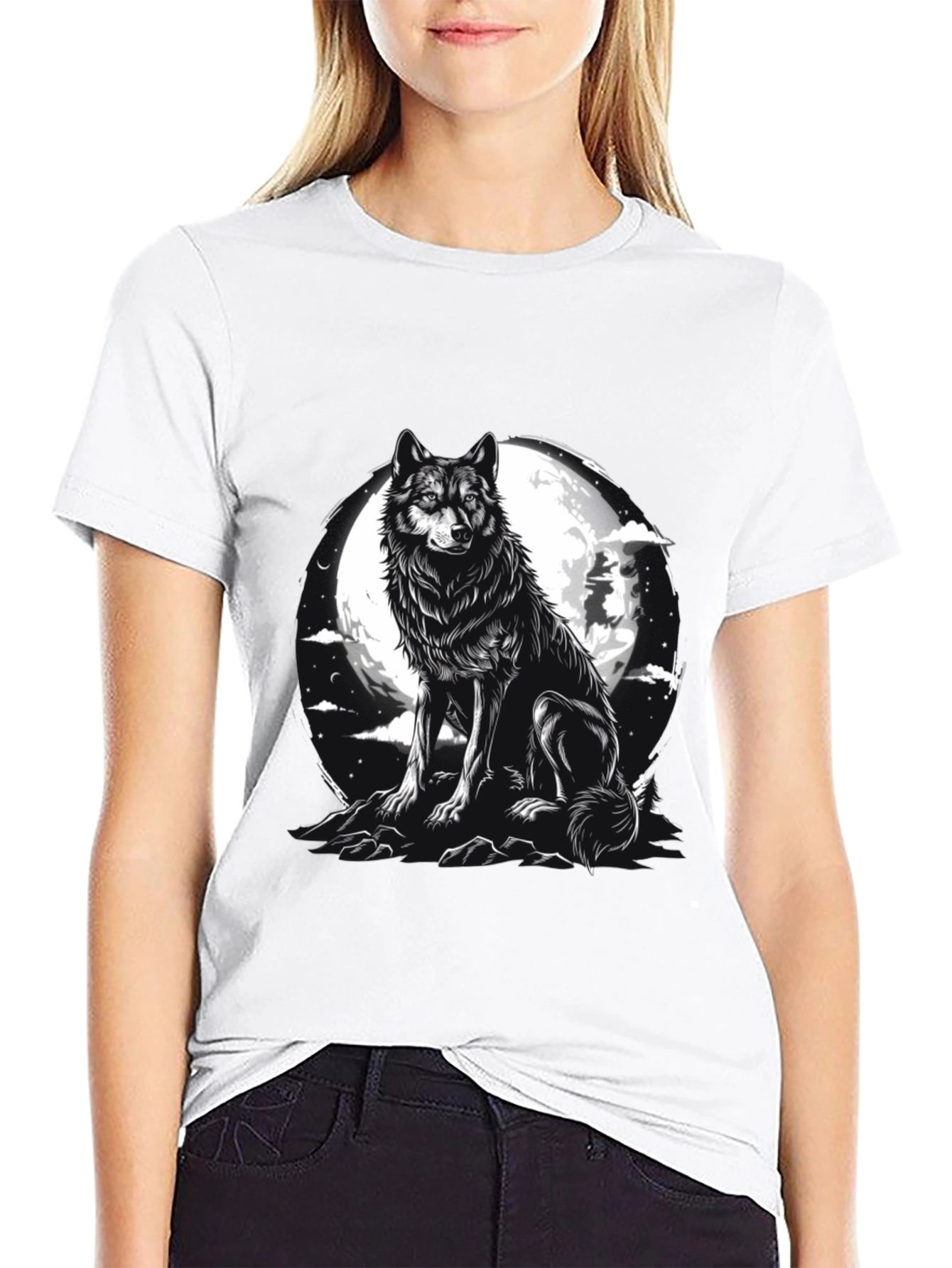 Black Wolf Moon Graphic Tee - Black Cotton Blend view 9