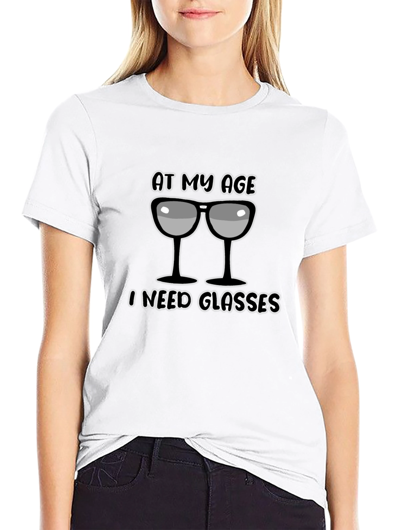 Black Funny "At My Age I Need Glasses" Black T-Shirt view 9