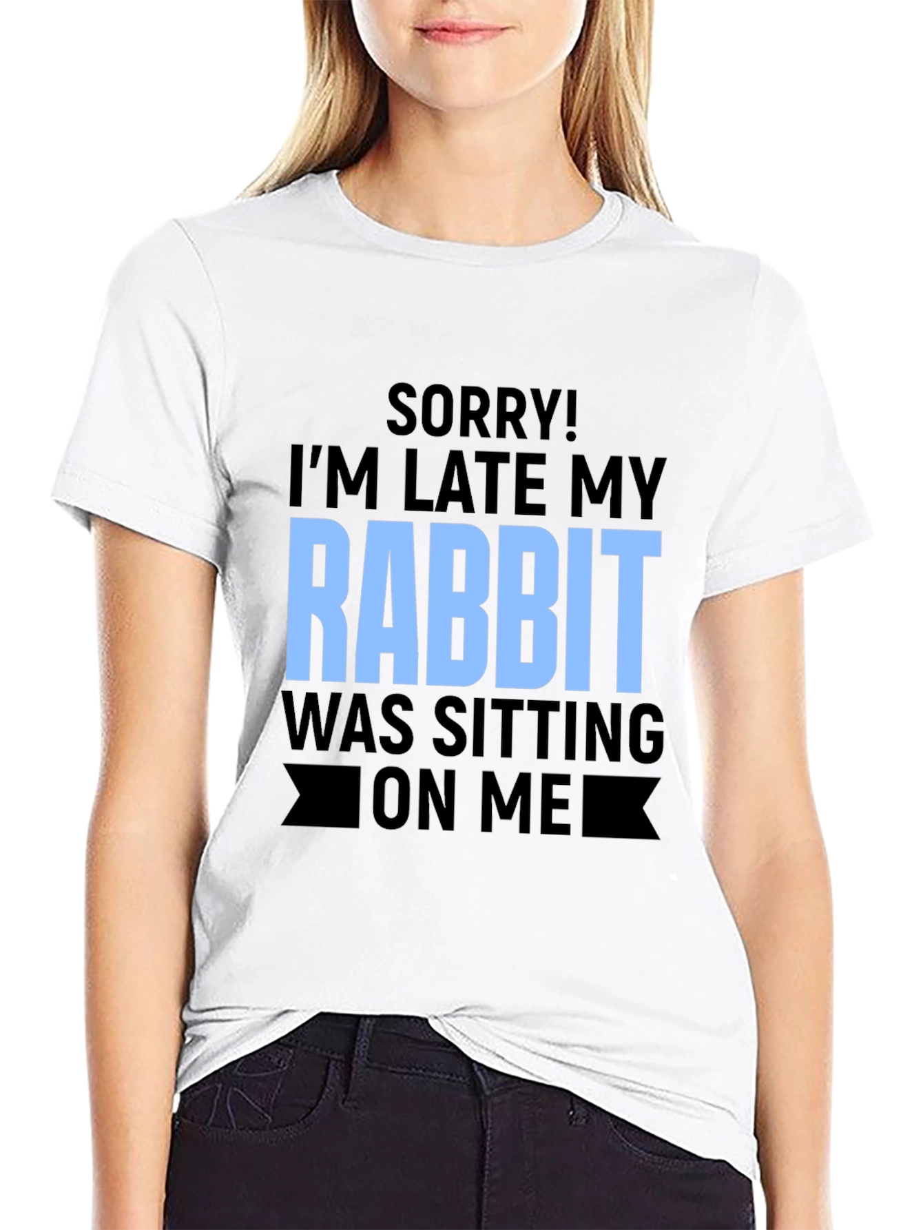 Black Funny Rabbit Sitting T-Shirt view 9