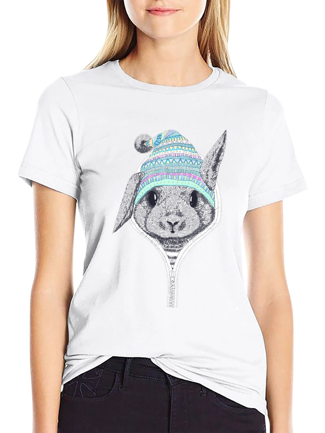 Rabbit Hat Graphic Tee - Soft Cotton Casual Wear - 9