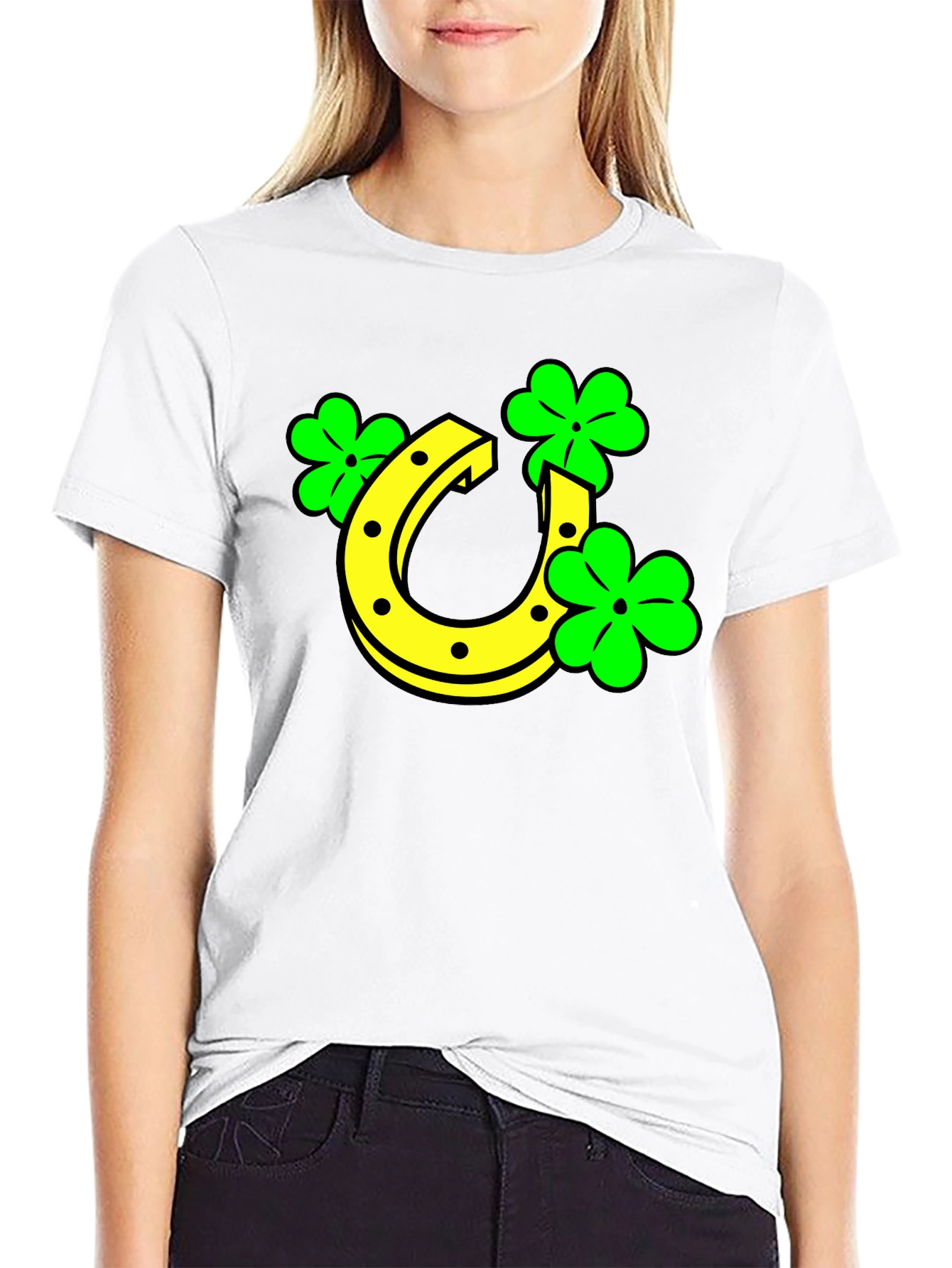 Black Lucky Horseshoe & Clover Black T-Shirt view 9