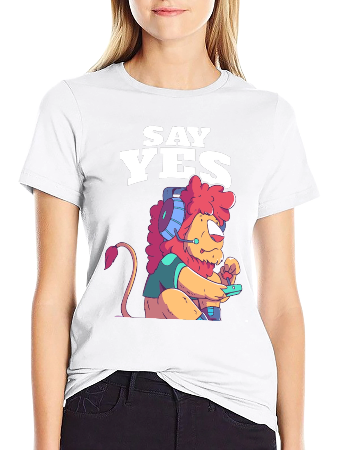 Black Say Yes Lion Gamer Graphic Tee - Black view 9