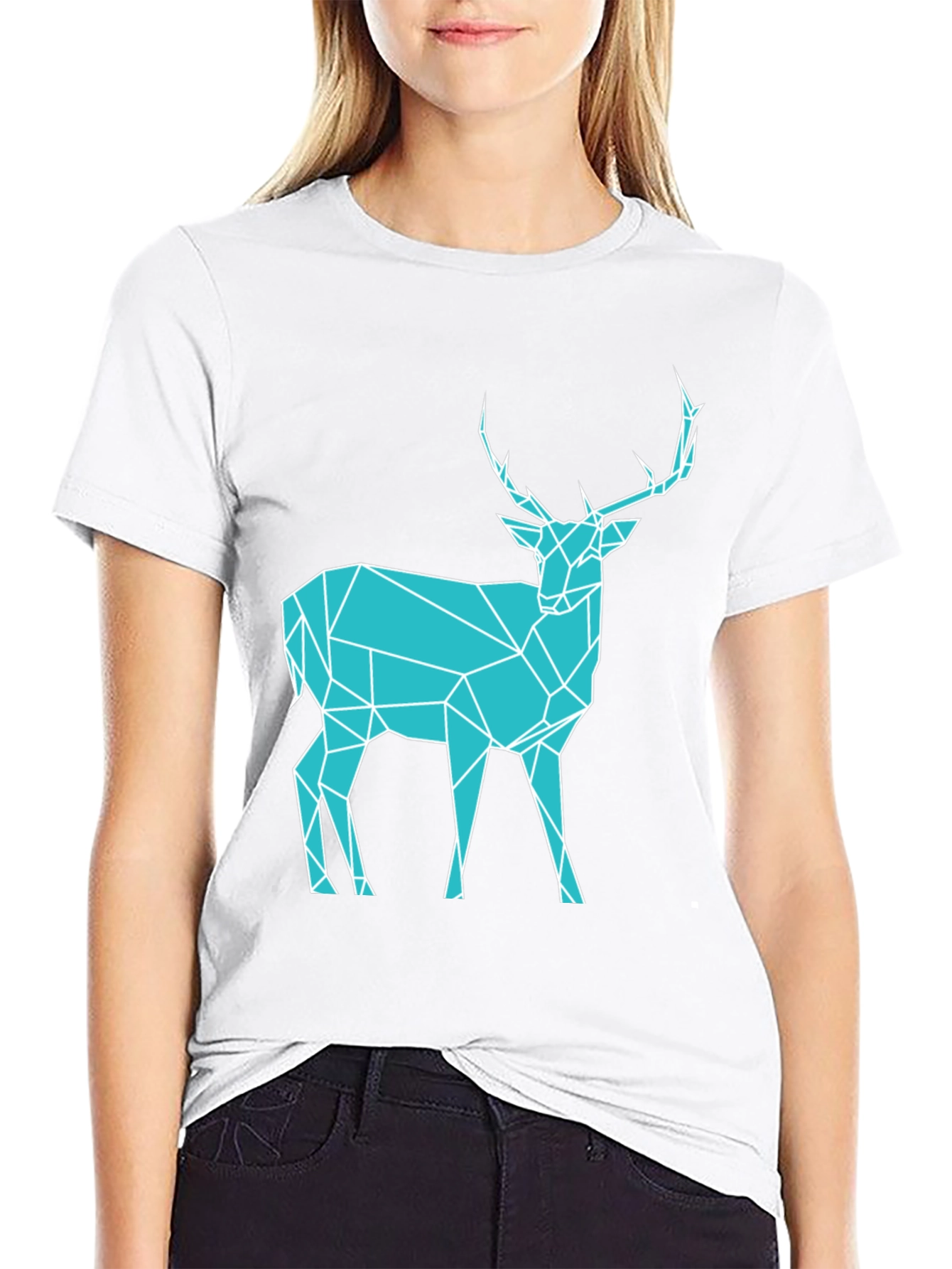 Black Geometric Deer T-Shirt - Modern Graphic Tee view 9