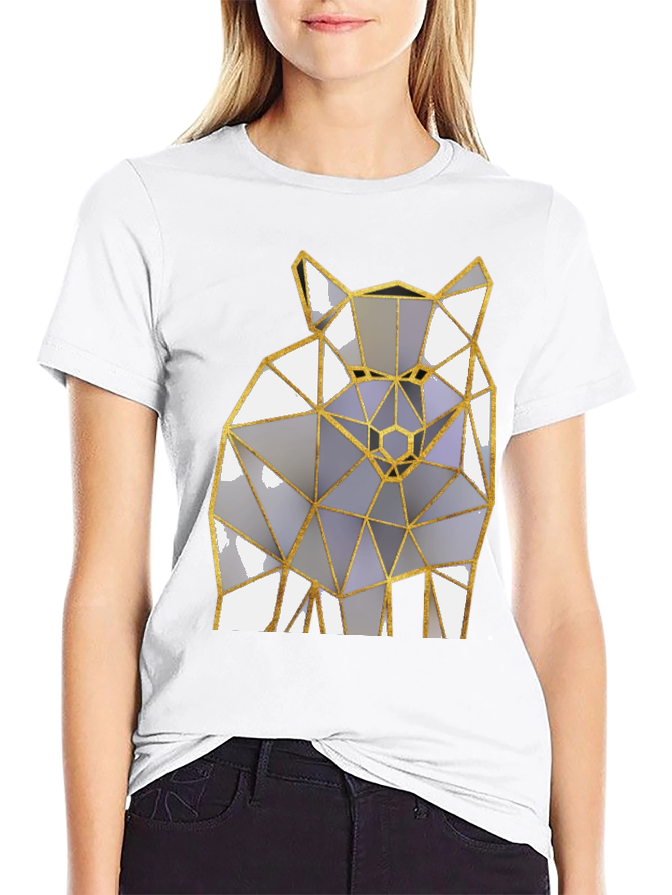 Black Geometric Wolf Graphic Tee - Modern Men's Black T-Shirt view 9