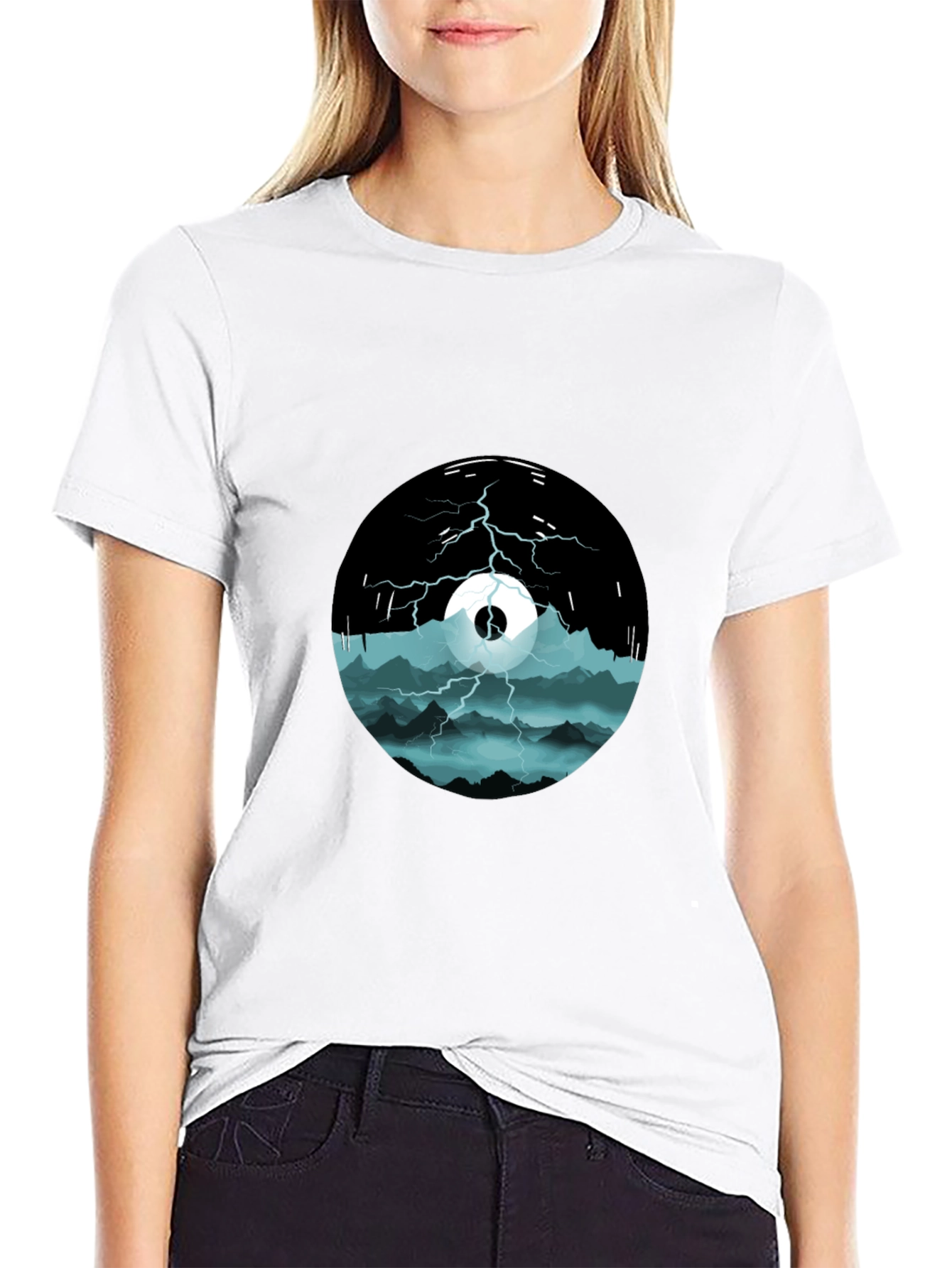 Black Stormy Mountain Graphic Tee - Black Cotton Blend view 9